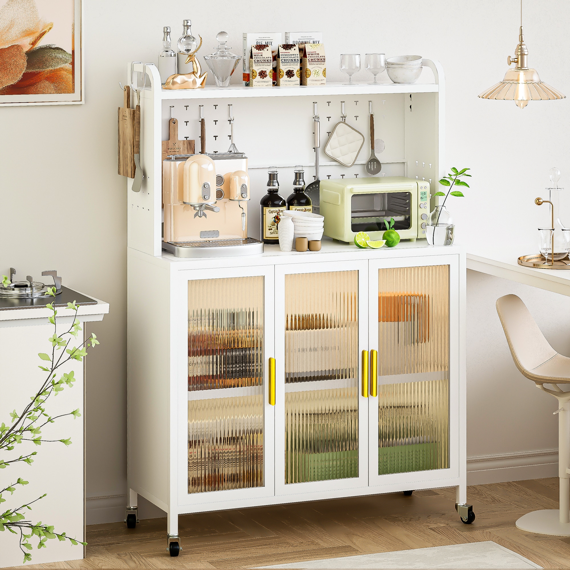 Runesay KI-47 White Metal Base with Composite Rolling Microwave Cart ( 15.75-Inches x 39.37-Inches x 56.14-Inches )