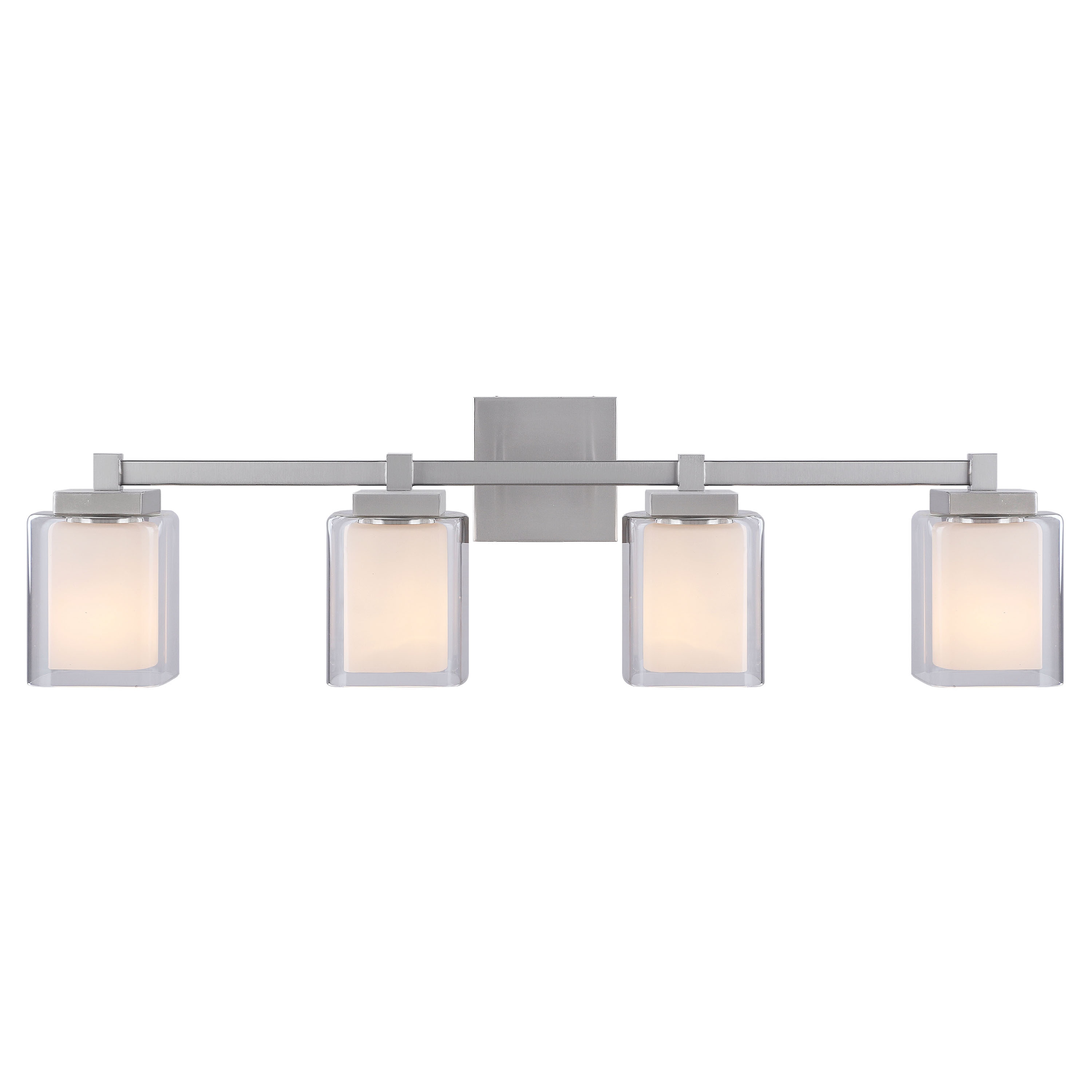 32-inch Satin Nickel 4-Light Vanity Fixture with Clear Glass Shades