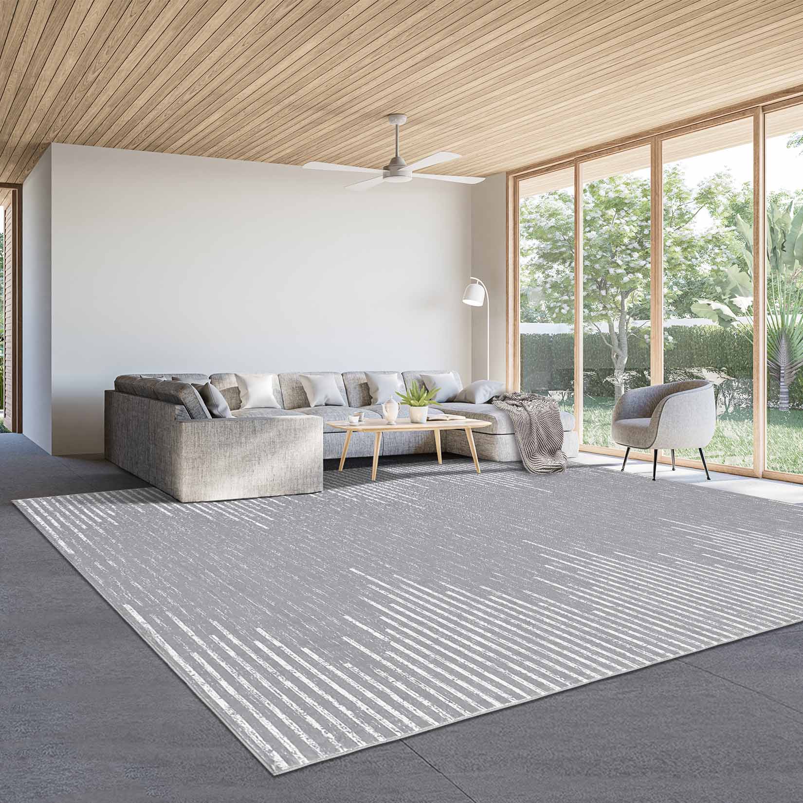 Garvee YXY-LO-PHO-166K6NUN 4 x 6 (ft) Loomed Polyester Gray Rectangular Indoor Geometric Mid-Century Modern Machine washable Area rug