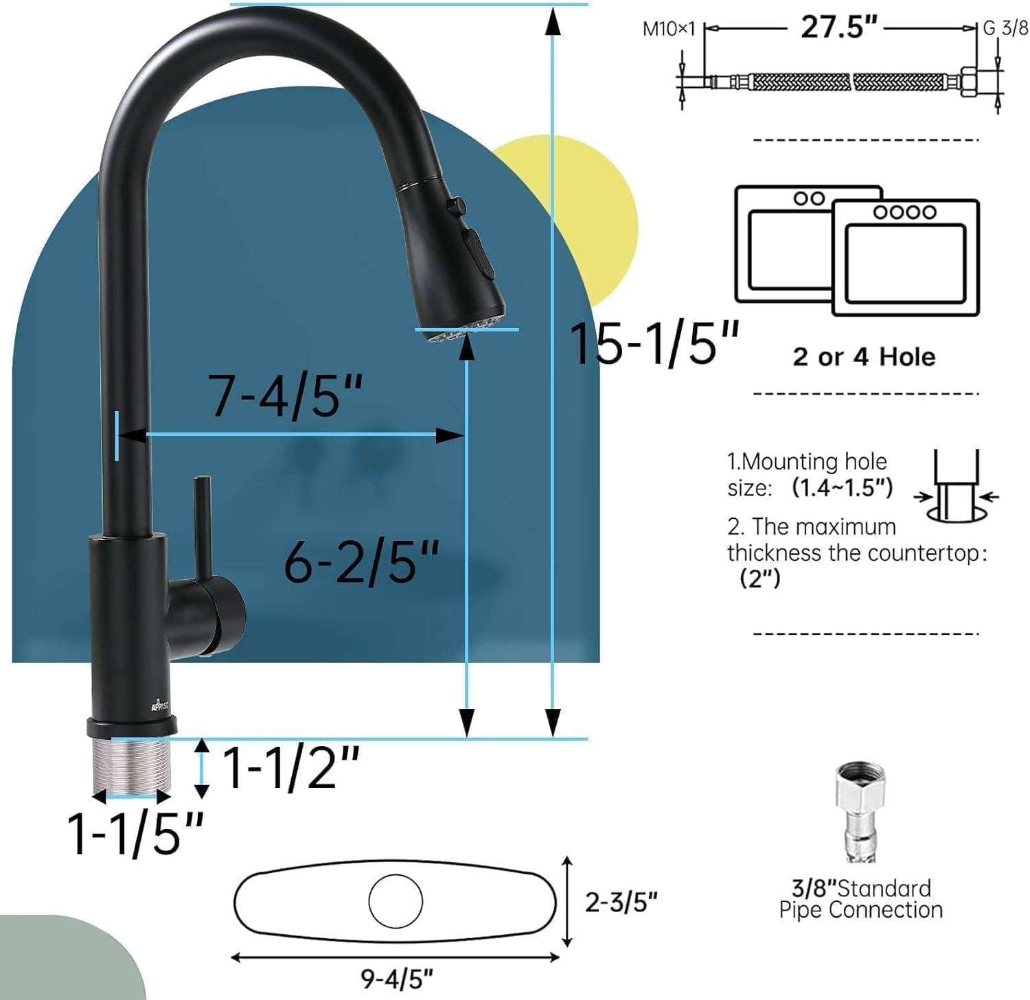 APPASO 3002-MB Kitchen-Faucets - View #2