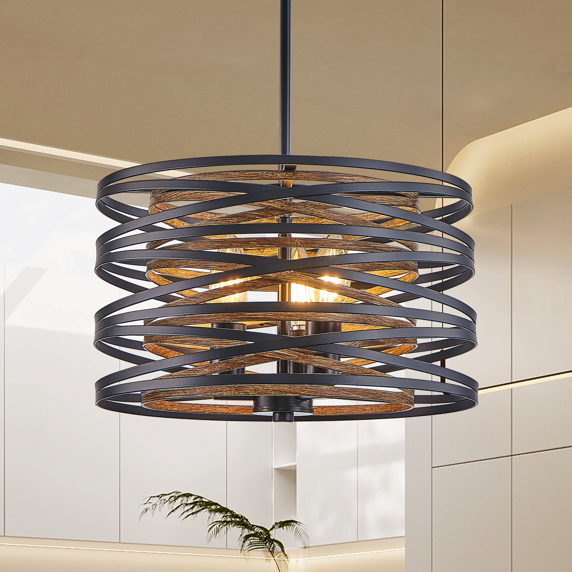 BABOOM BOM-P185423-OR ceiling light Rustic Cylinder Small Hanging Pendant light 3 -Light Walnut+black Rustic Cylinder Small Hanging Pendant light