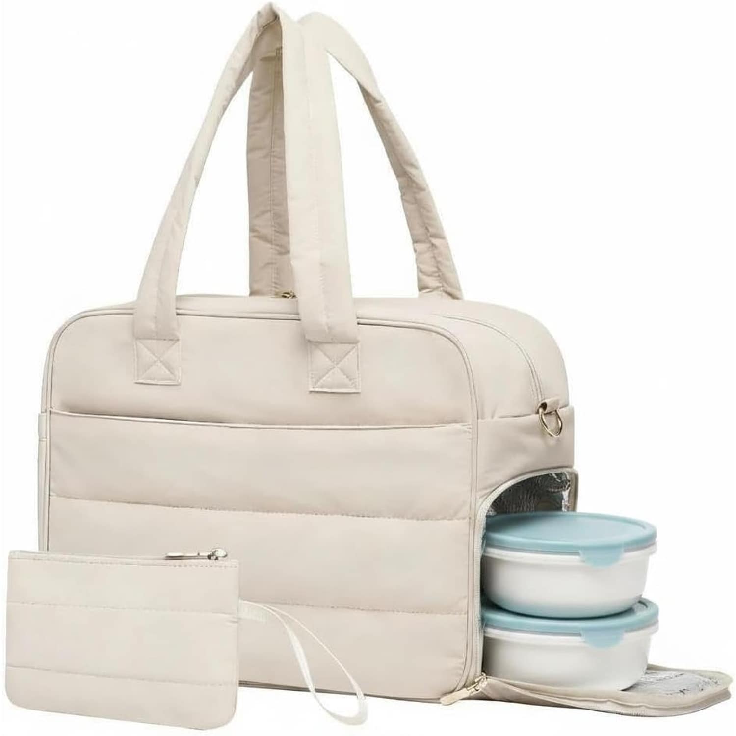 GAOMON Quilted Lunch Tote for Women 3 in 1 with 17.3 inch Laptop Compartment Detachable Wallet Leakproof Thermal Section Crossbody Strap