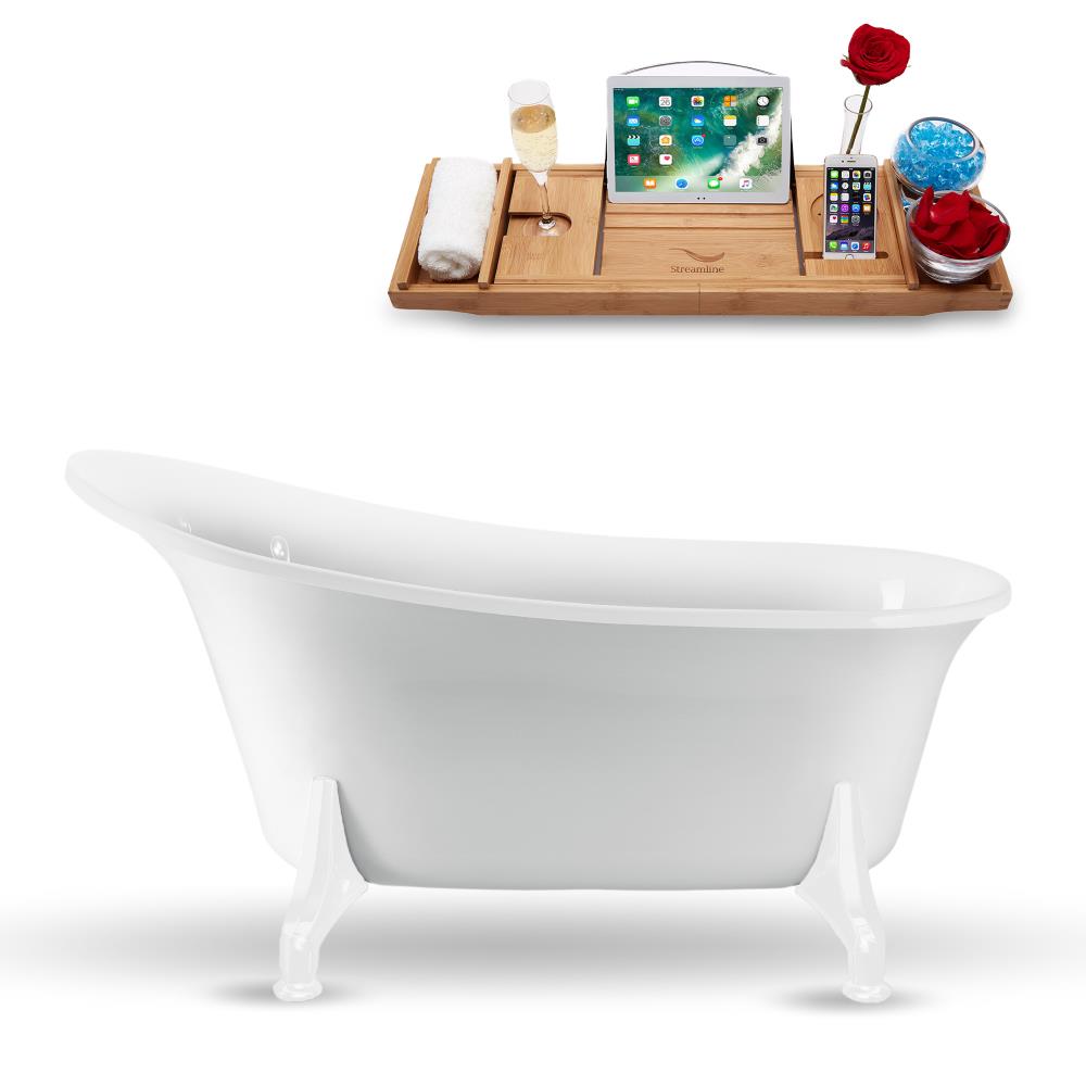 Streamline N1100WH 59.0552-Inches x 28.3465-Inches White Glossy Acrylic Oval Clawfoot Soaking bathtub Drain ( Reversible Drain )