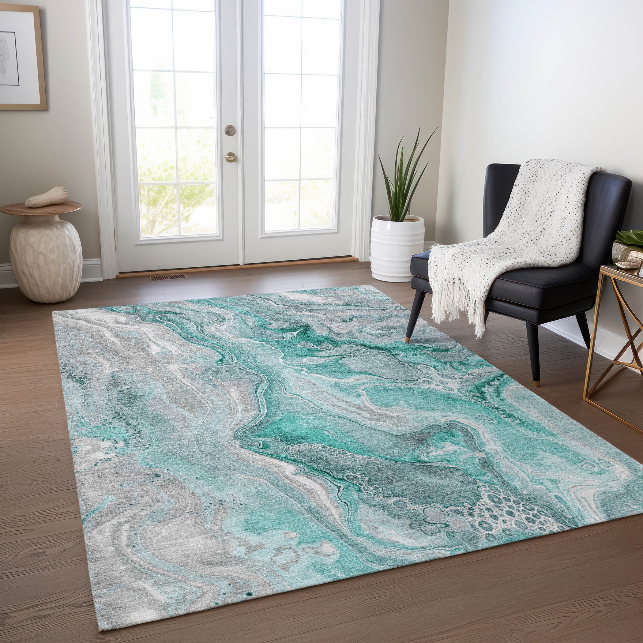 Addison Rugs ACN1681TE9X12 Chantille ACN1681TE 9 x 12 (ft) Loomed Polyester Teal Rectangular Indoor/Outdoor Machine washable Area rug