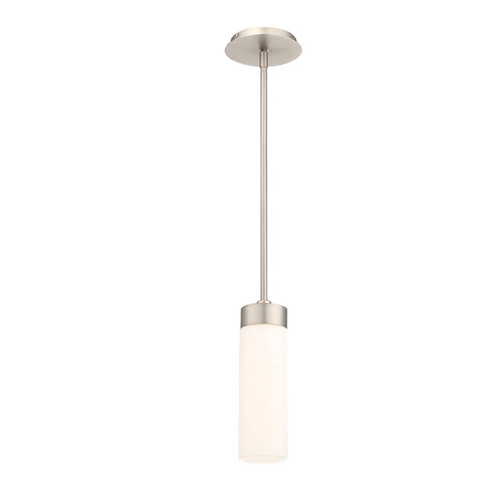 dweLED PD-26611-SN Elementum Satin Nickel Modern/contemporary Etched glass Cylinder Integrated LED Medium Hanging Pendant light