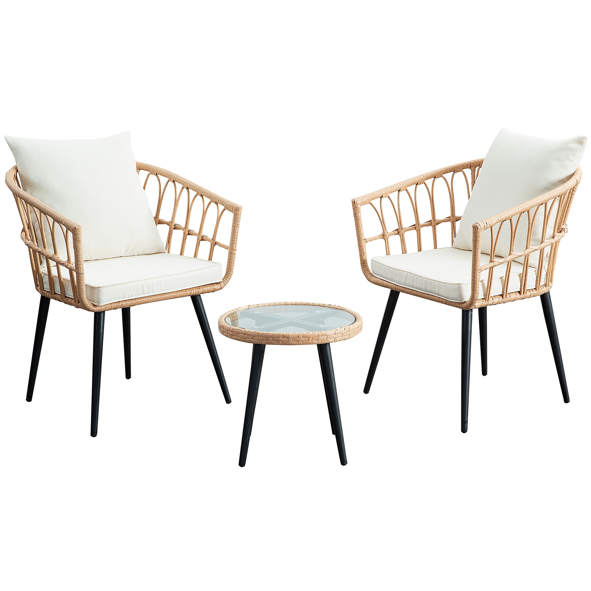 FOREST HOME HB007-GYWT 3-Piece Patio Conversation Set with Off-white Cushions