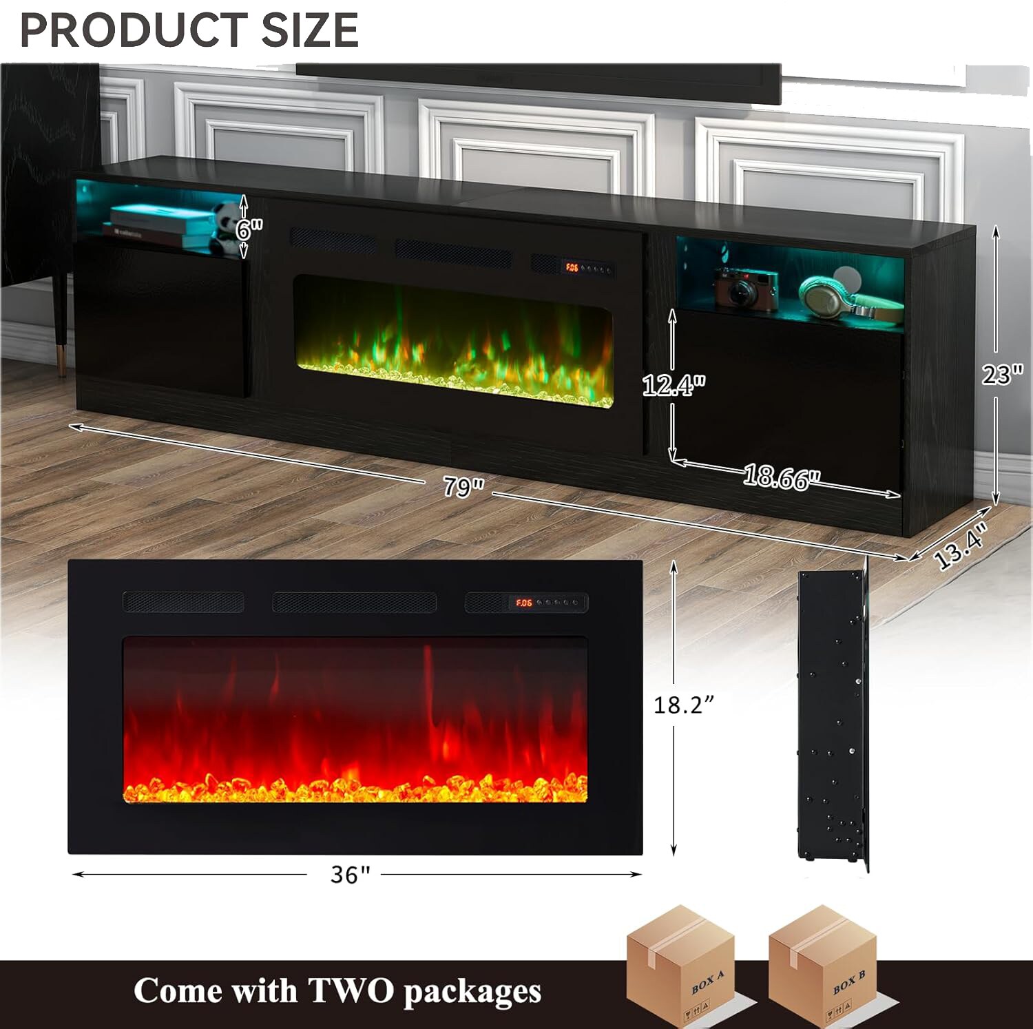 AOXUN H21028BK+H20023 Electric-Fireplaces - View #6