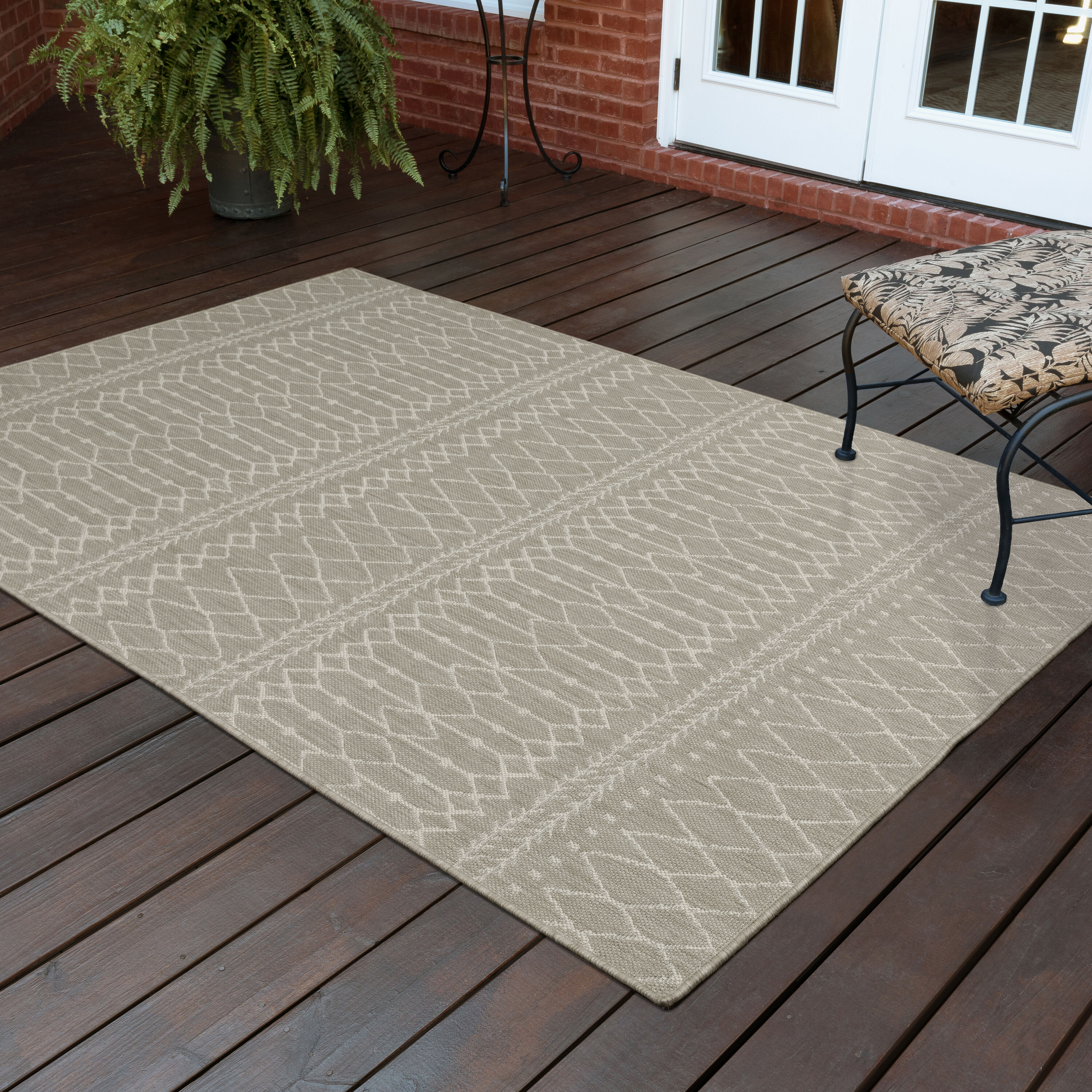 Archer Lane 670PORTH43L Innes 2 x 7 (ft) Flatweave Polypropylene Gray Rectangular Indoor/Outdoor Geometric Global Runner rug