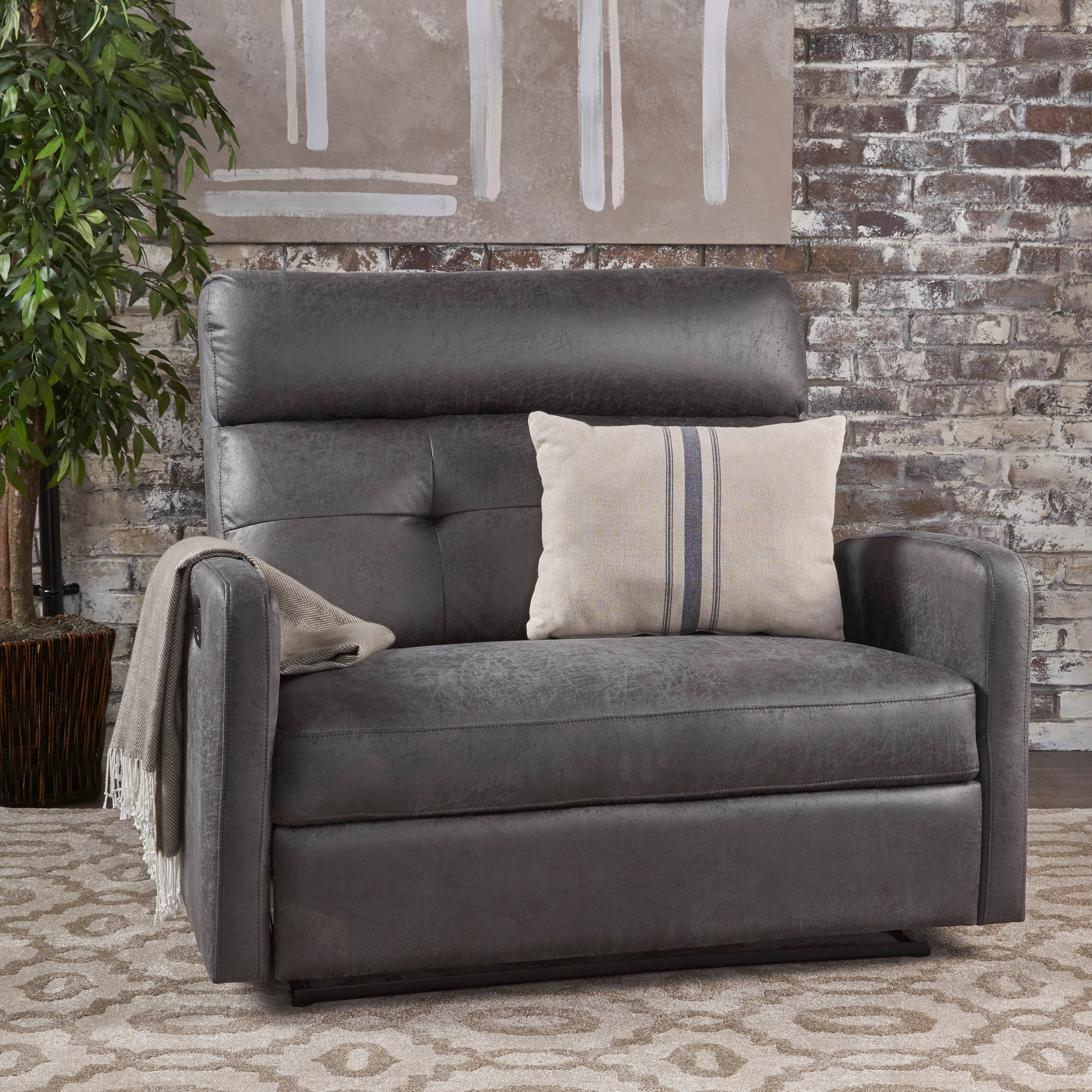 Slate Gray Microfiber 2-Seater Recliner with Wood Frame