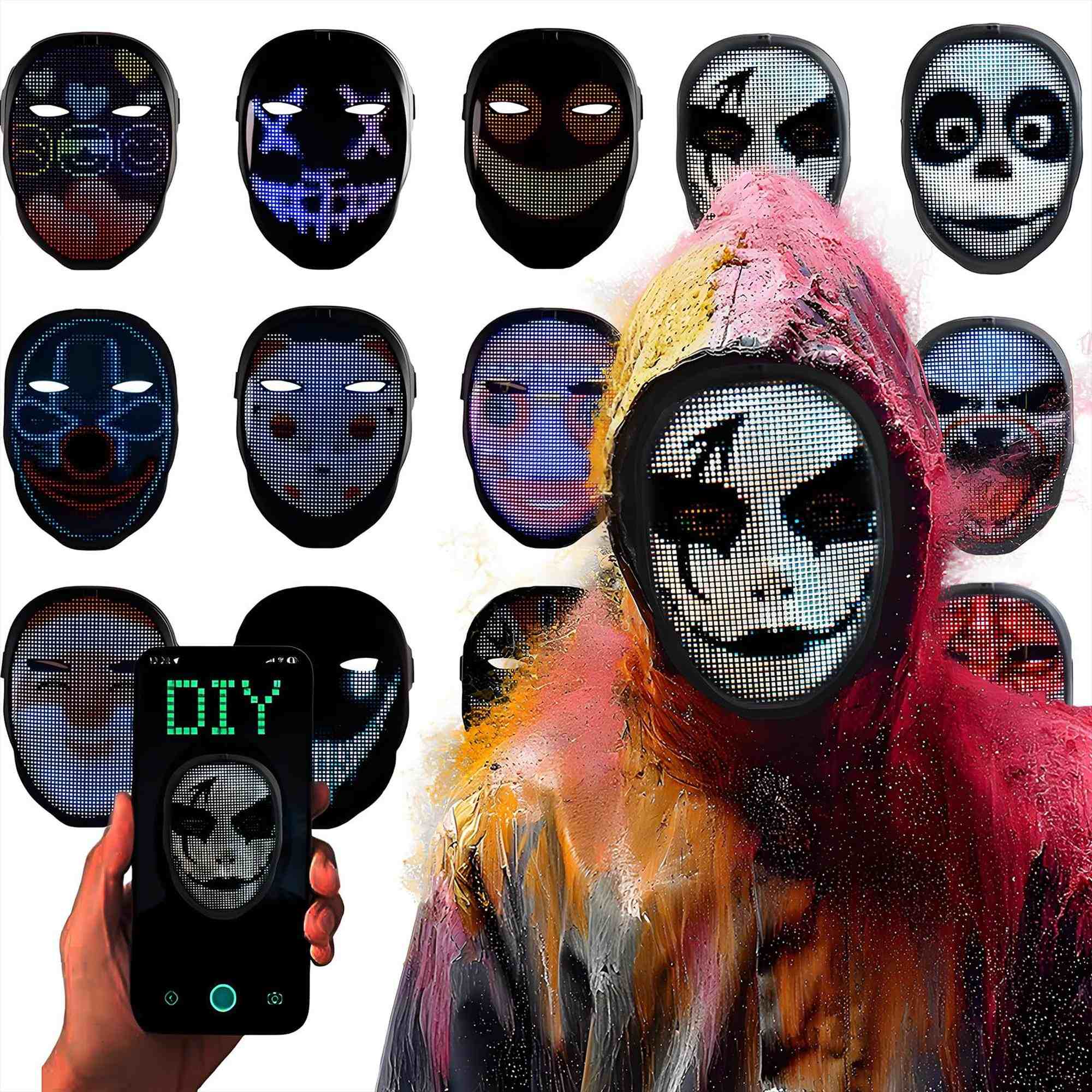 Wudkey App Controlled 2074 RGB LED Costume Mask with Gesture Recognition for Halloween