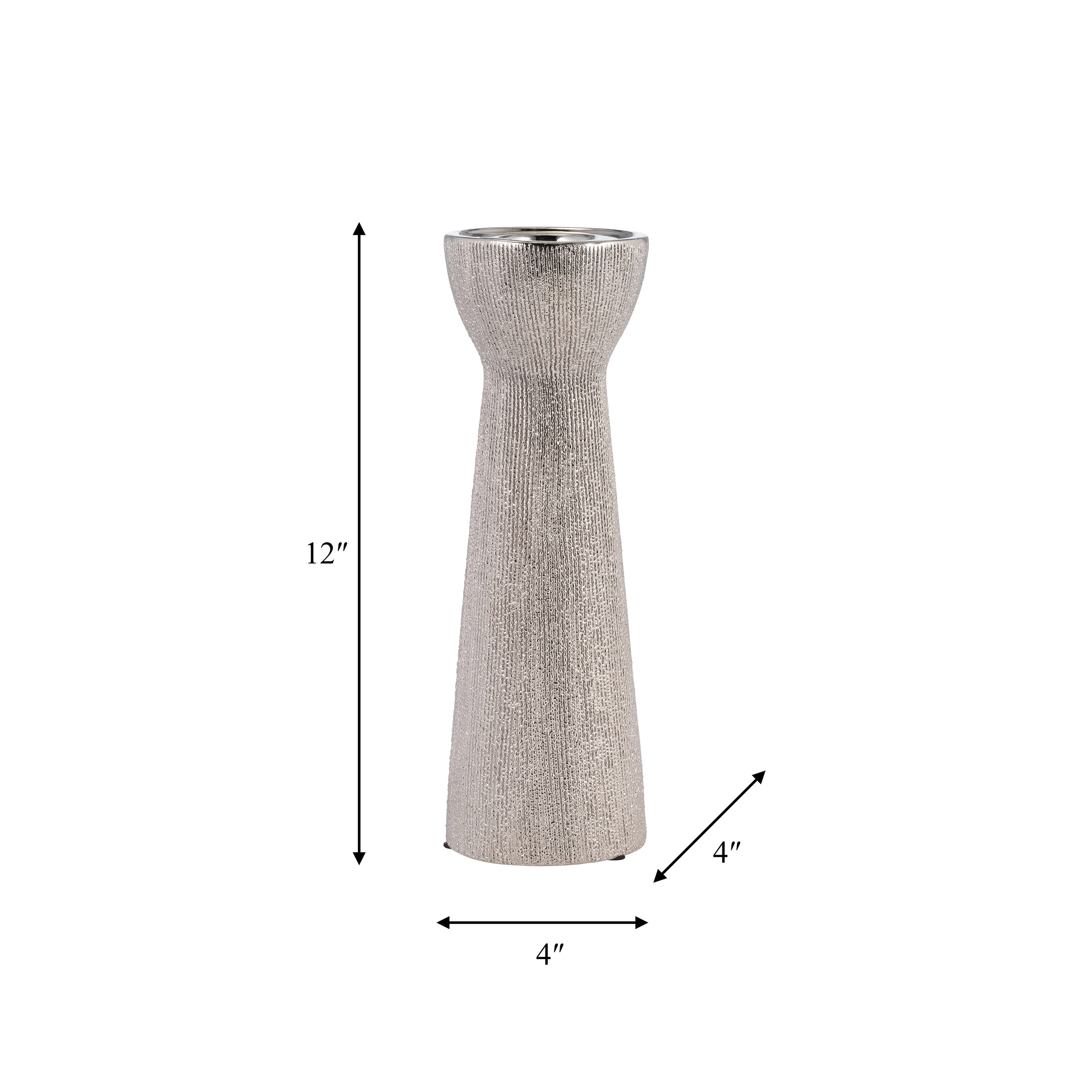 Silver Beaded Ceramic 12" Tabletop Candle Holder