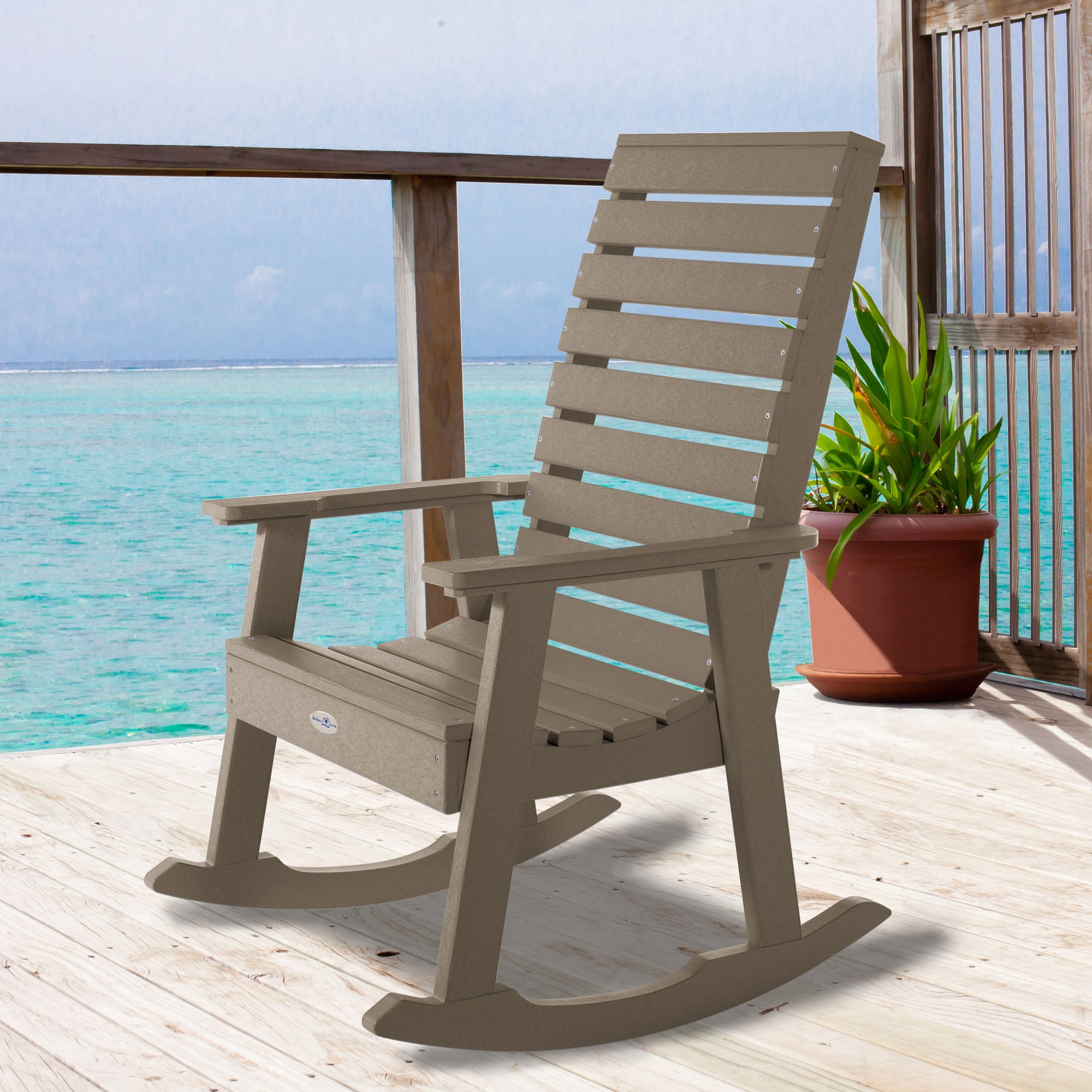 highwood BV-RKCH2-CTA Riverside Cabana Tan Poly-lumber Frame Rocking Chair with Slat Seat