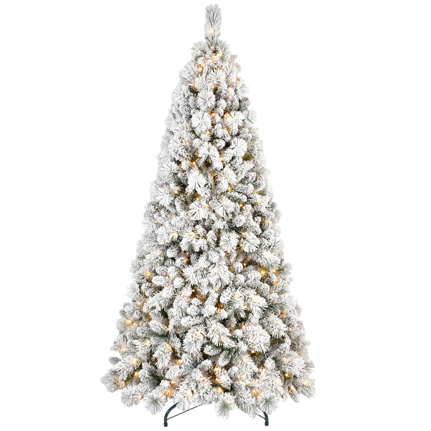 VERYKE -  7FT Flocked LED Christmas Tree with Mixed Branches and Hinged Base