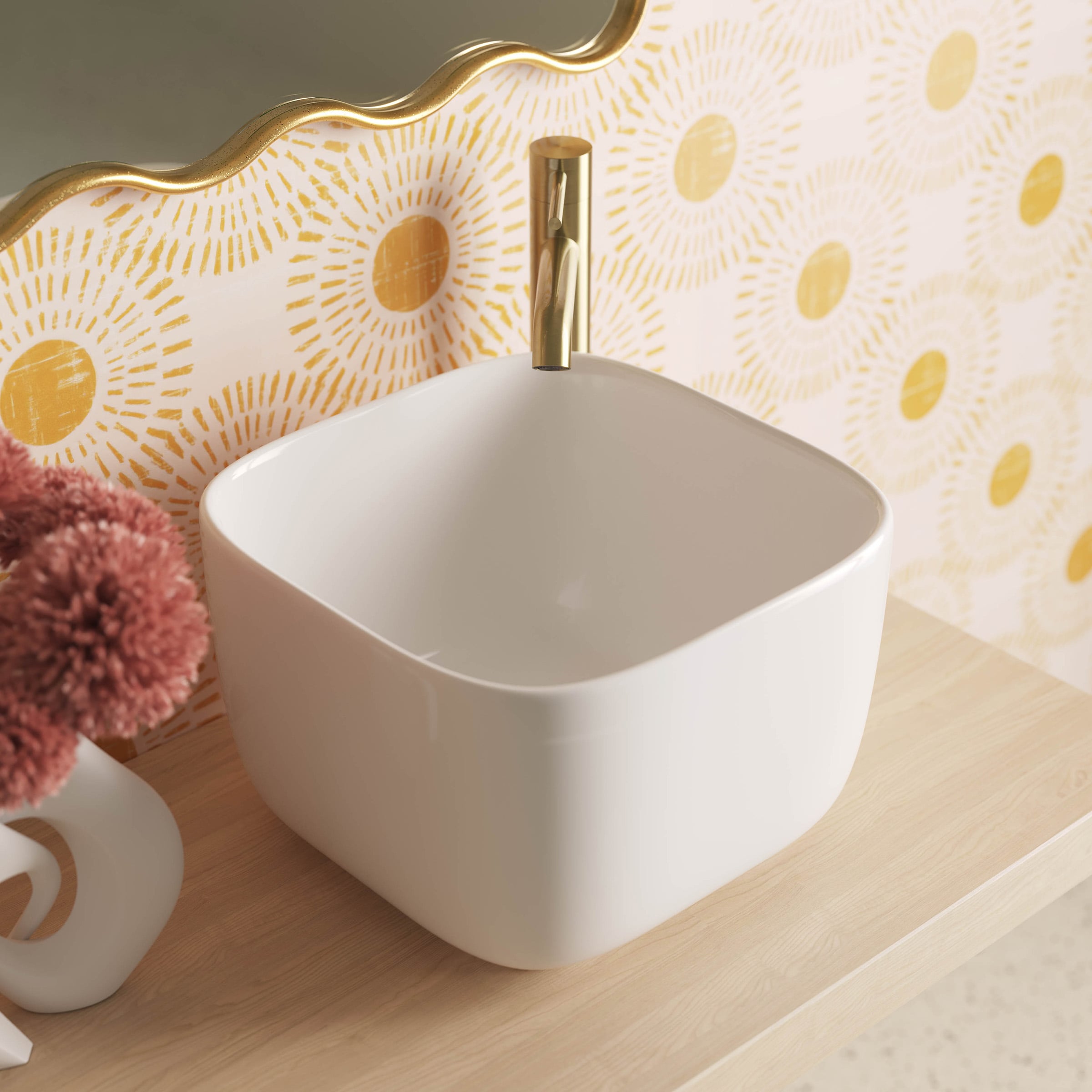 Charme 14.5" White Ceramic Square Vessel Sink