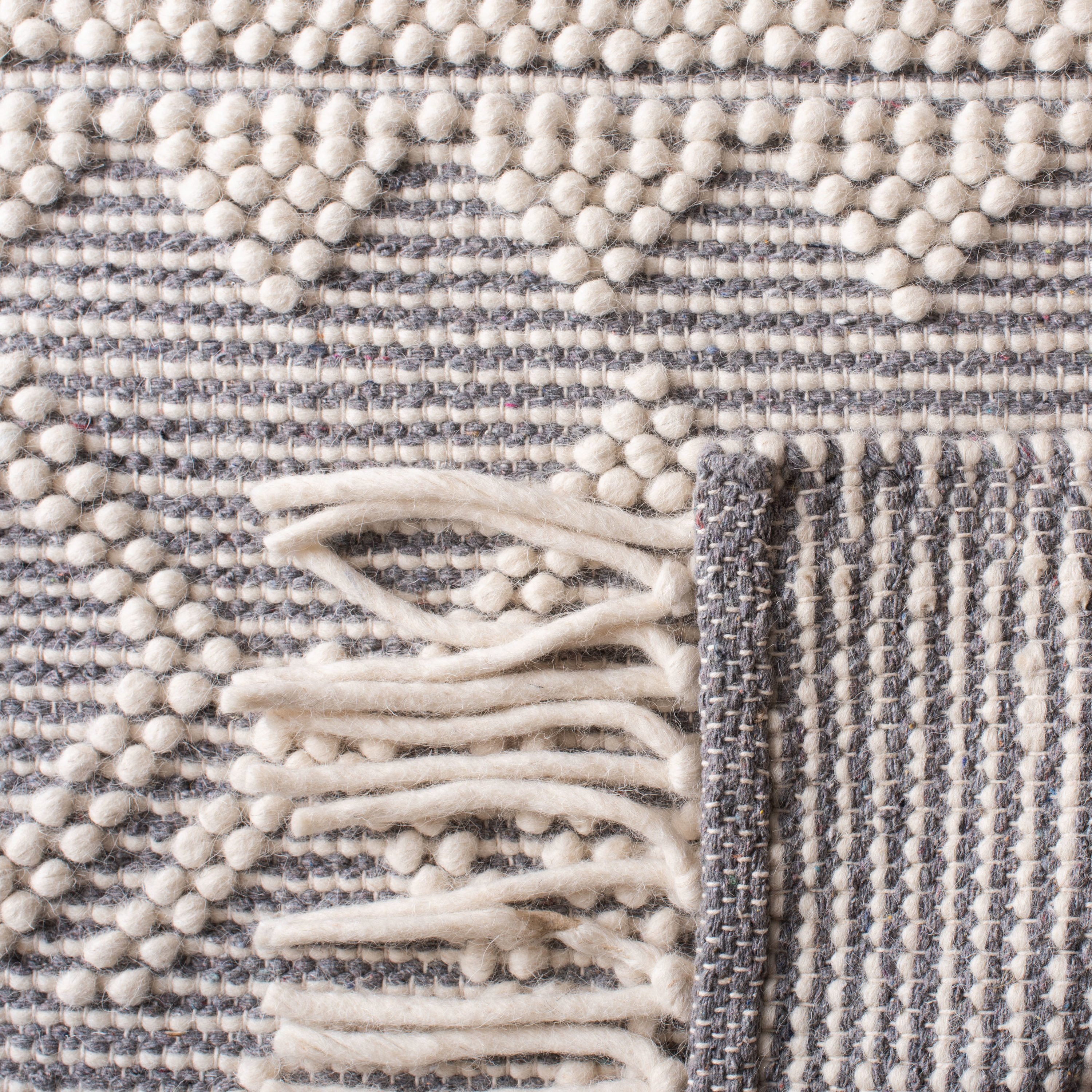 Ivory and Grey Geometric Wool Flat Woven Area Rug