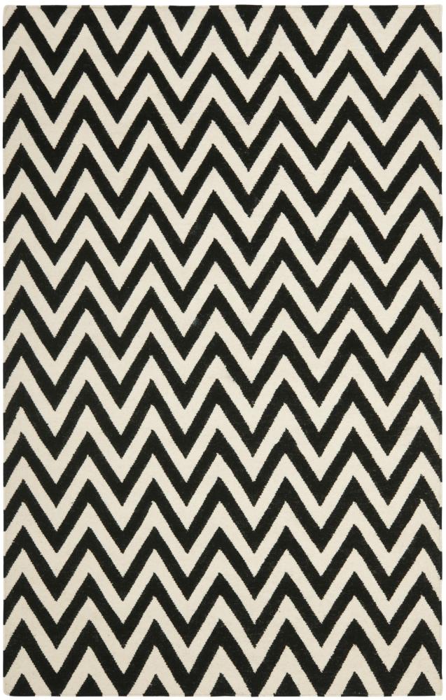 Safavieh DHU557L-6 Dhurries Farrah 6 x 9 (ft) Wool Black/Ivory Rectangular Indoor Chevron Coastal Area rug