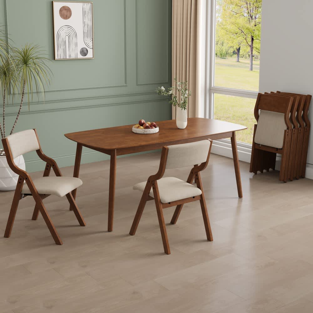 Coolbibila BAILEY-DINING-TAUPE Set of 2 Folding Dining Chairs Taupe Fabric Upholstered Seat with Walnut Wood Frame for Dining Room