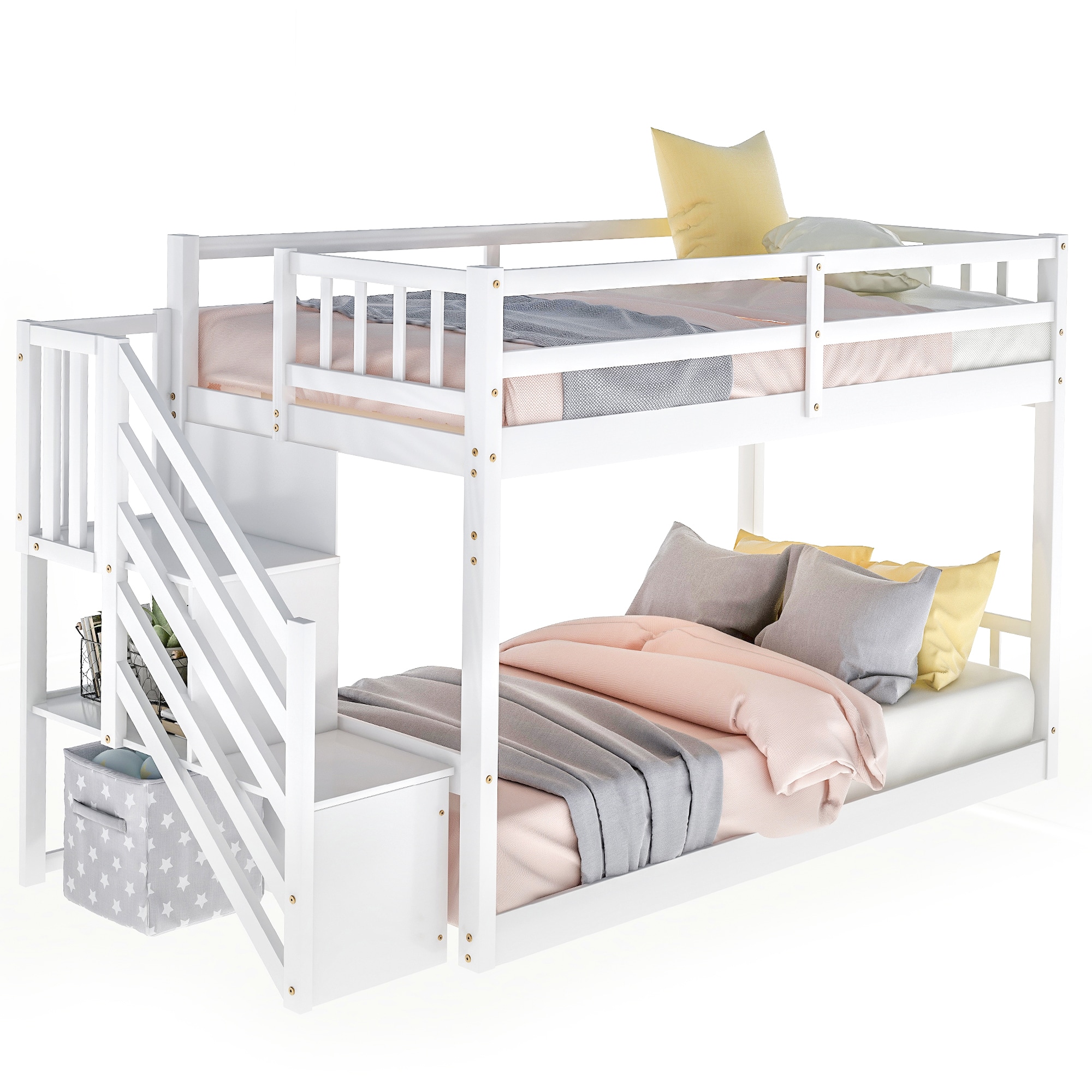 Qualler BWM000106K White Twin over twin Bunk Bed