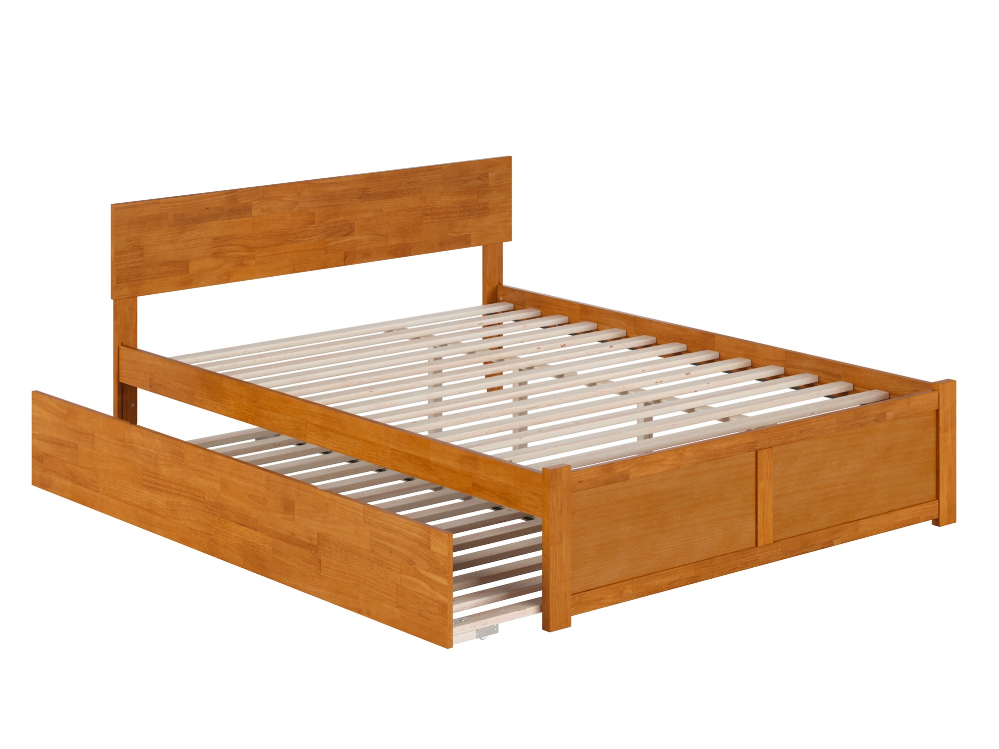 Light Brown Queen Wood Platform Bed with Storage Drawer
