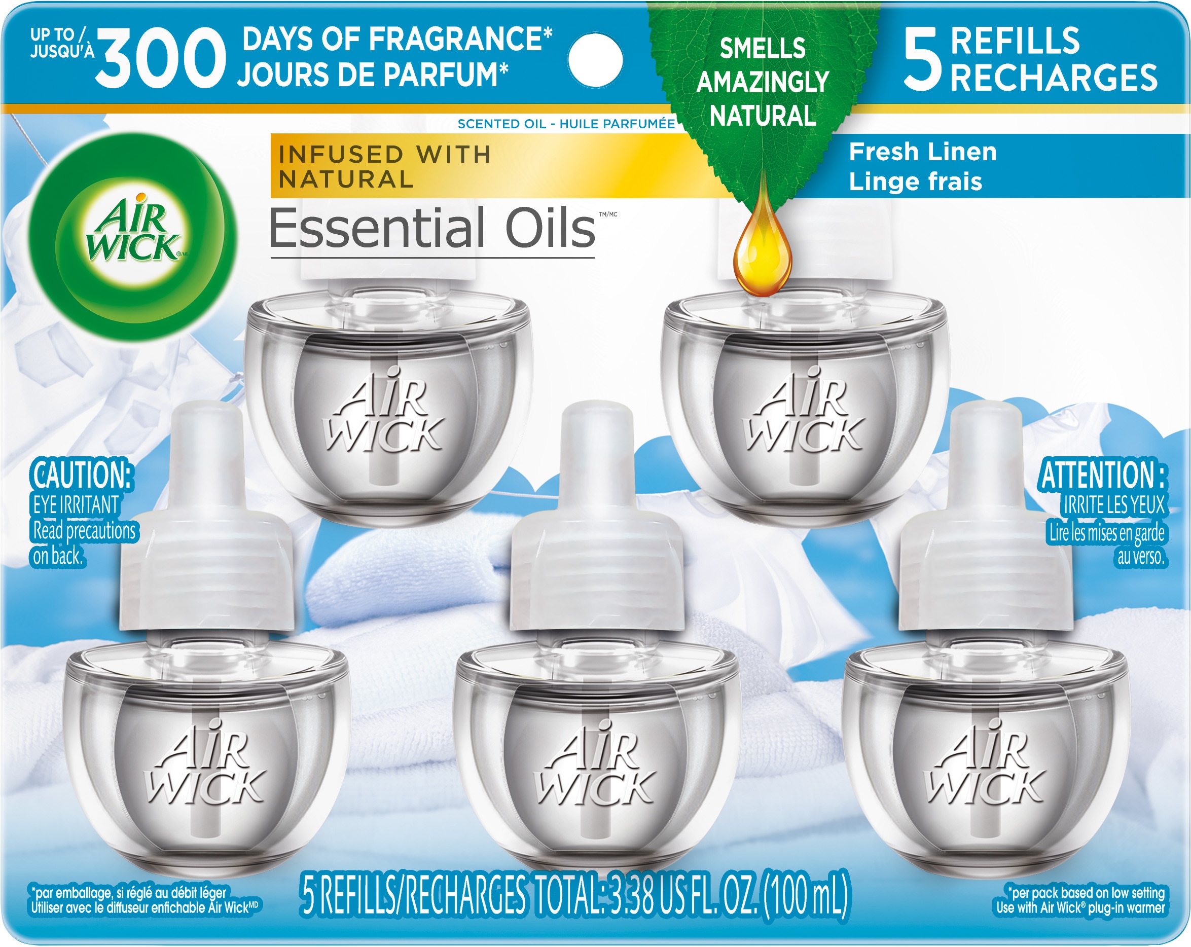 Air Wick Life Scented Oil Plug In Fragrance, Snuggle Fresh Linen - 5 pack, 0.67 fl oz refills