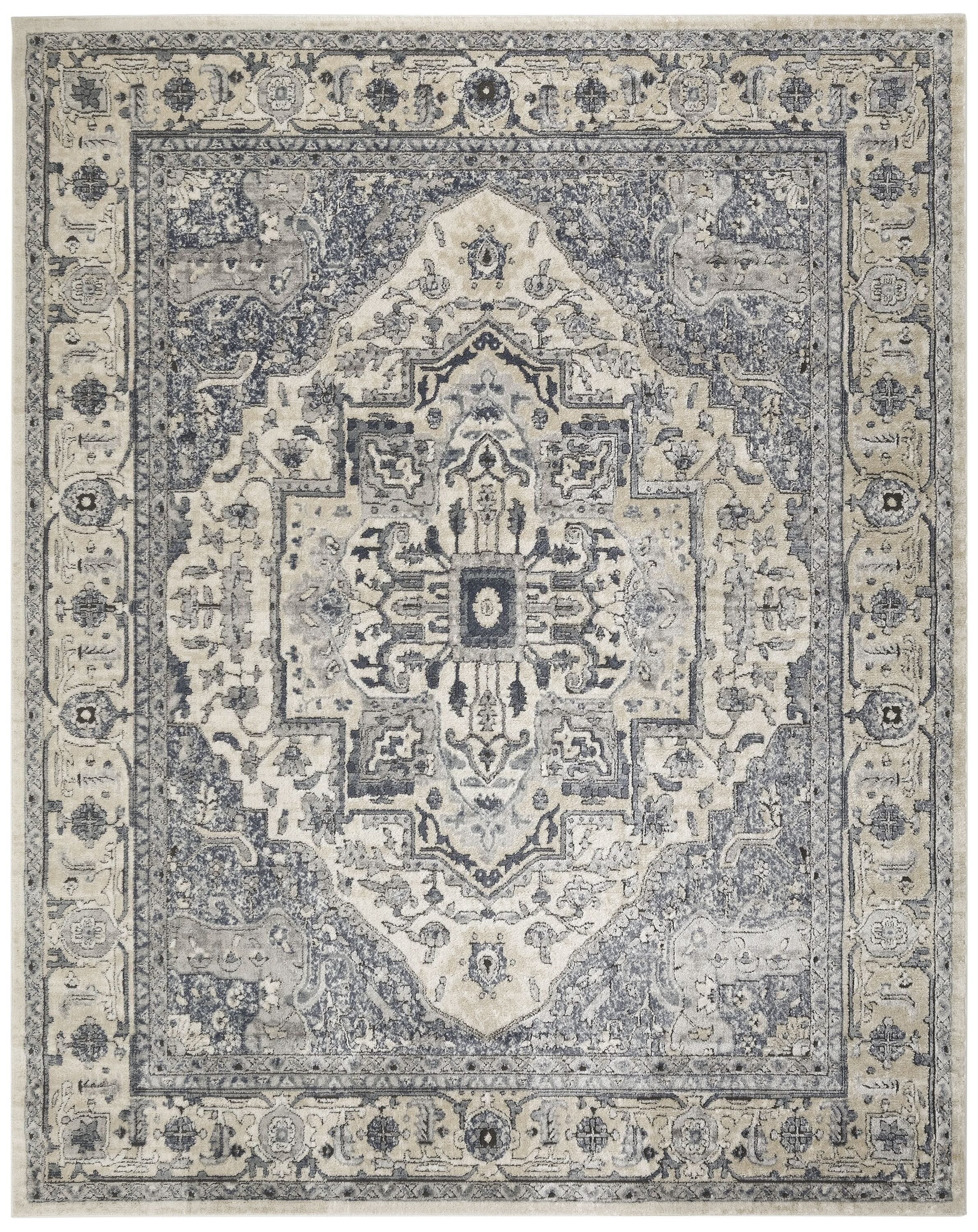  Home Concerto 8 x 10 ft Ivory Navy Indoor Area Rug