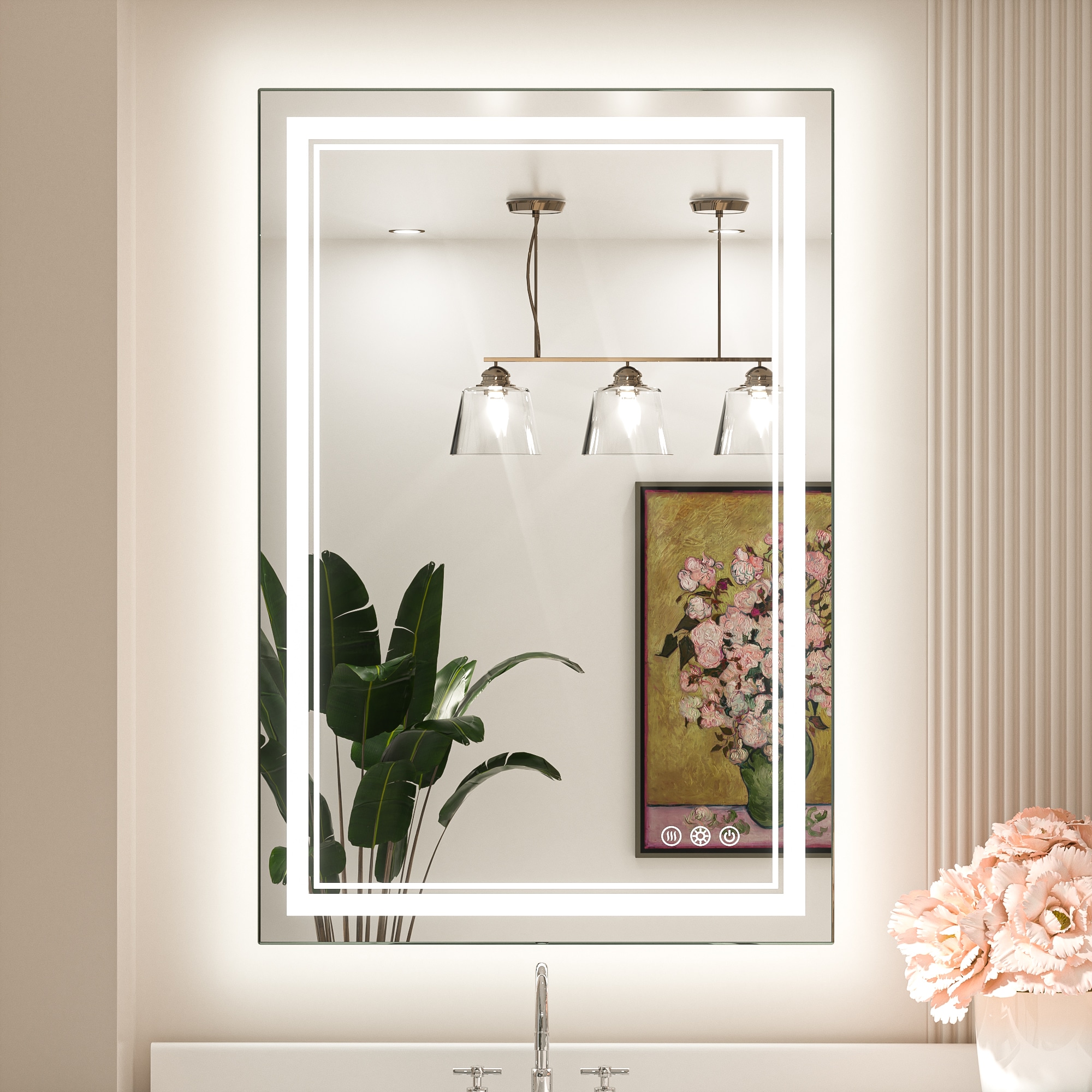 Keonjinn LW-JZ-ZBGSSW-6191 Bathroom Mirrors 24-in x 36-in Polished Frameless Rectangle Dimmable LED Lighted Fog Free Bathroom Vanity Mirror ( Silver )