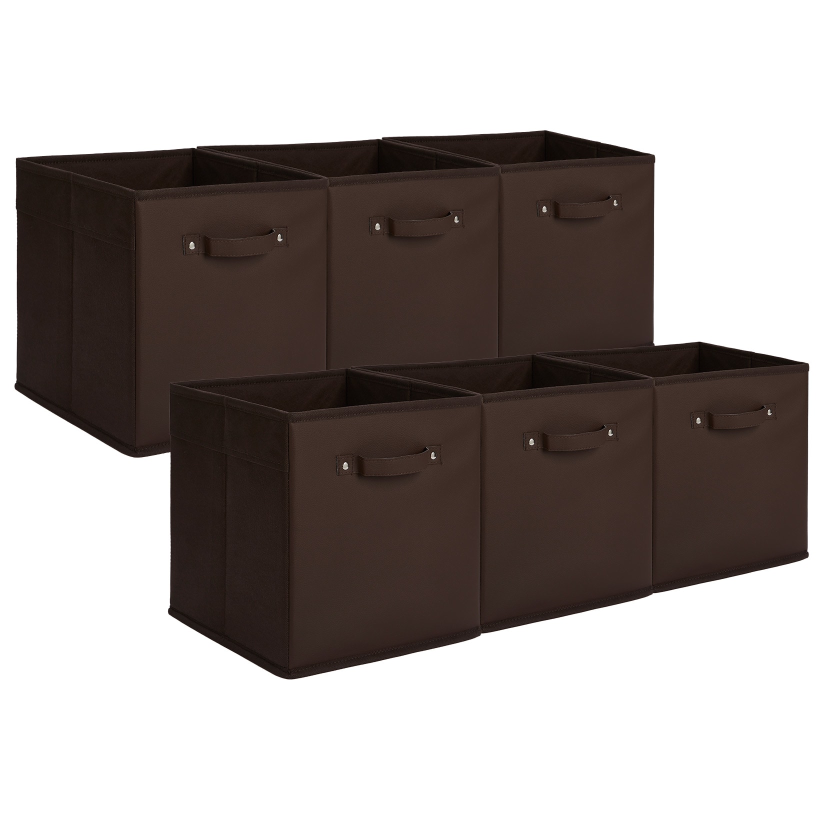 Garvee 6 Pack 11 Inch Fabric Storage Bins with Faux Leather Accents and Handles Brown Foldable Cube Storage Baskets for Shelves Closet Organizers for Toys Clothes Towels #BZZ-YHWASKP3II