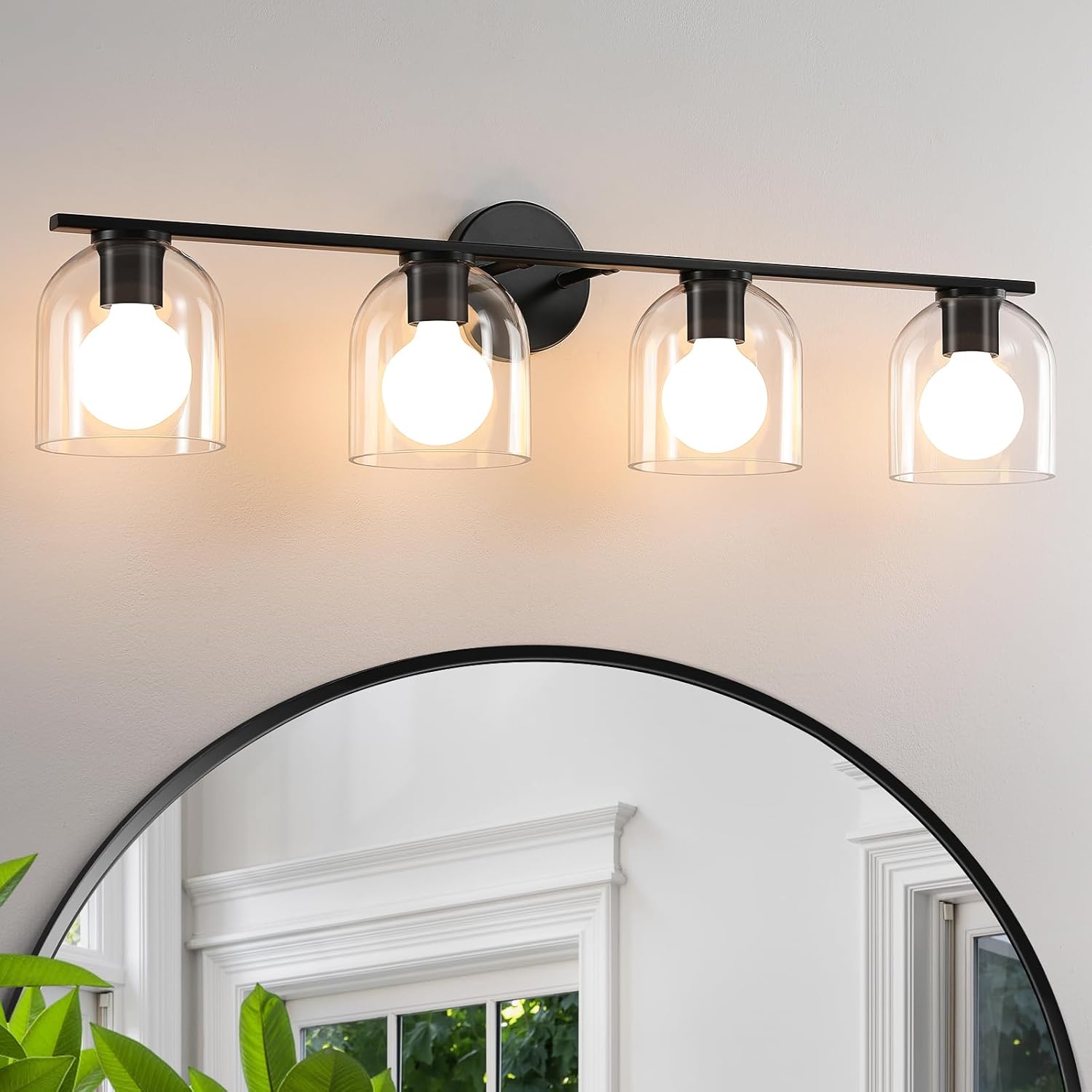 KAISITE 8202WL-04SN-US 4-Light Brushed Nickel Vanity Light with Clear Glass Shade Farmhouse Wall Sconce For Bathroom Light Fixtures