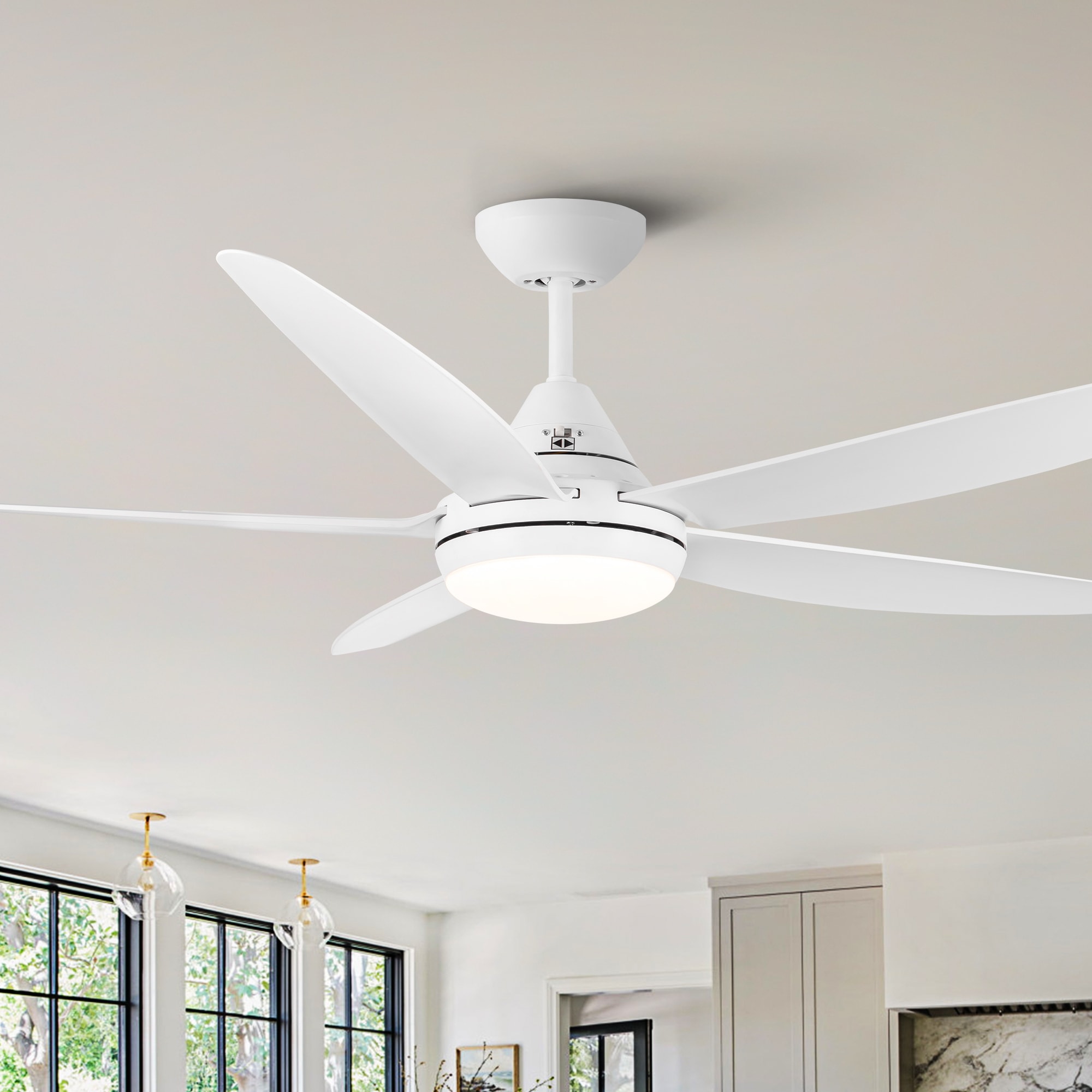 Kahomvis Ceiling Fan 56-in White Integrated LED Indoor/Outdoor 