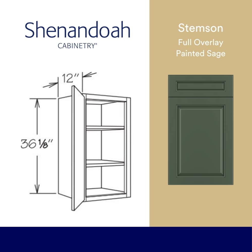 Shenandoah Stemson 18-in W x 36-in H x 12-in D Sage Painted Wall Fully Assembled Cabinet Raised Panel Raised panel