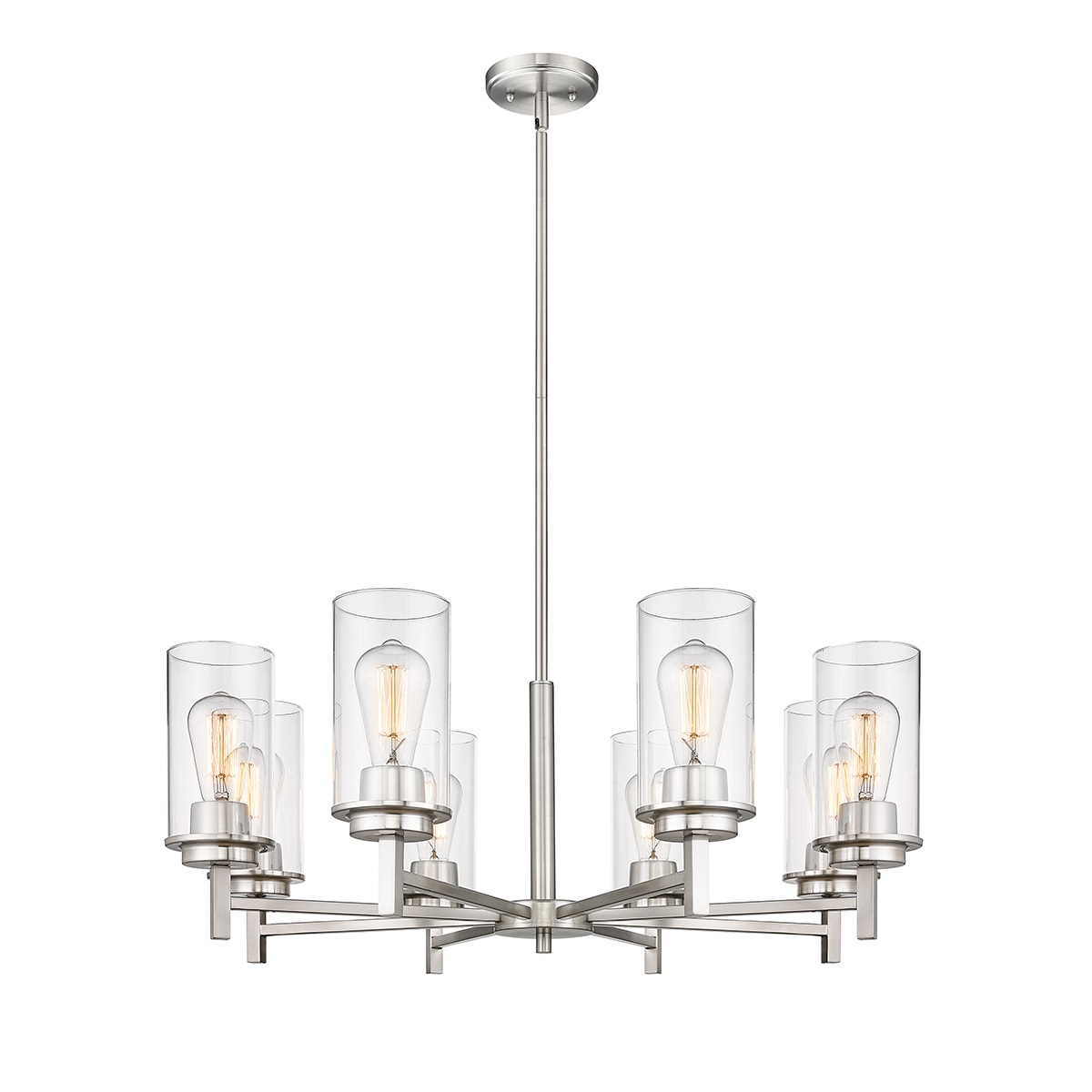 Janna 30" Brushed Nickel Modern Cylinder Chandelier with Clear Glass