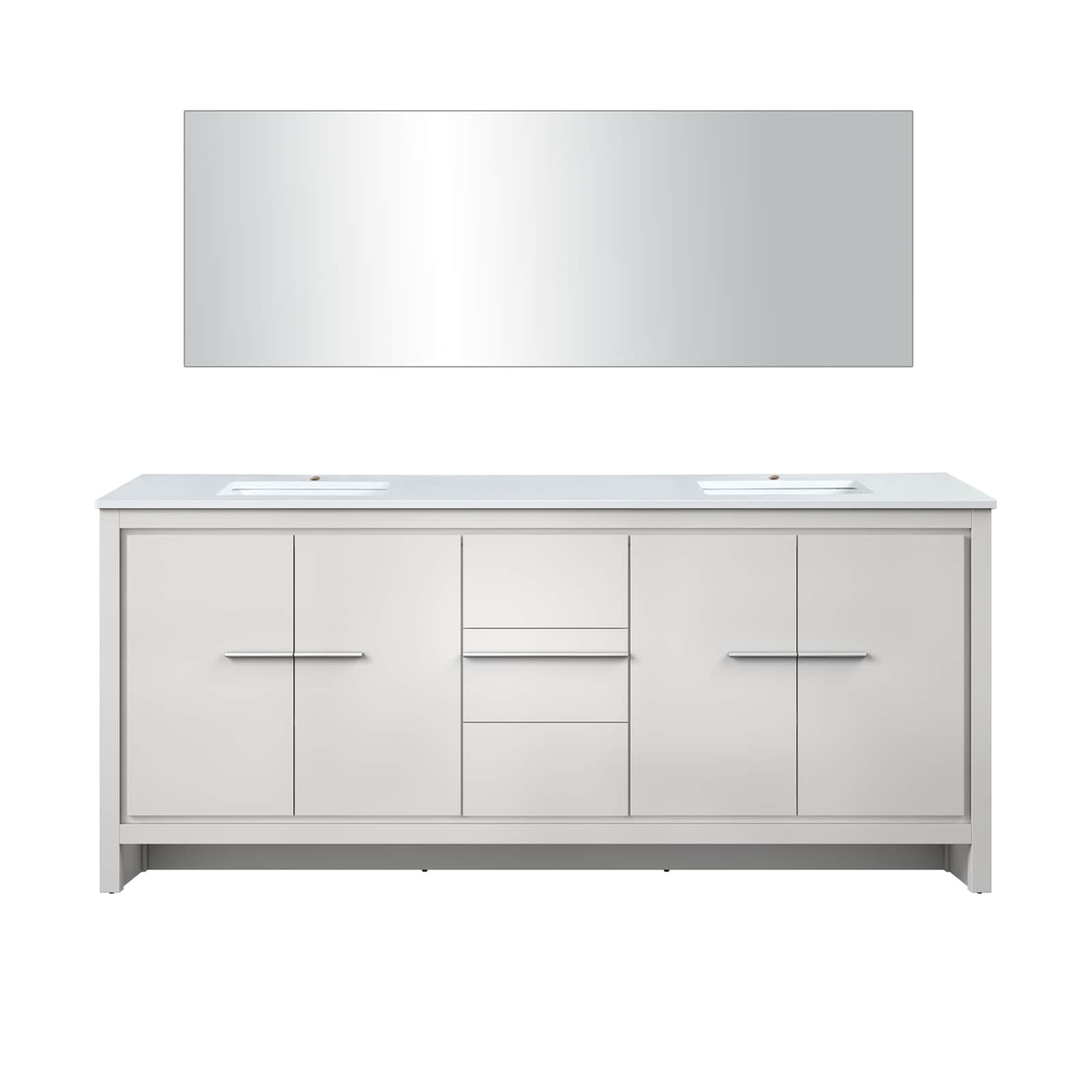 Lexora LVSCSH80DW310 Scotshire 80-in White Undermount Double Sink Bathroom Vanity with White Cultured Marble Top (Mirror Included)
