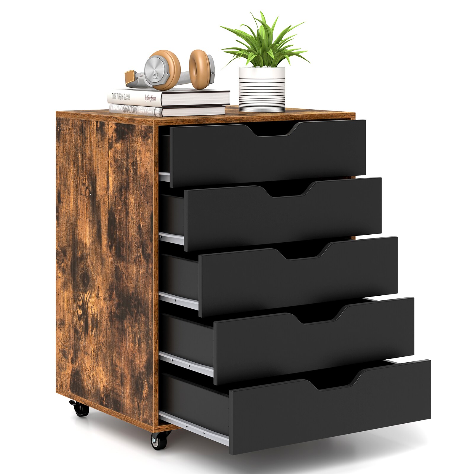 Volenca 5-Drawer Mobile File Cabinet with Lockable Swivel Casters