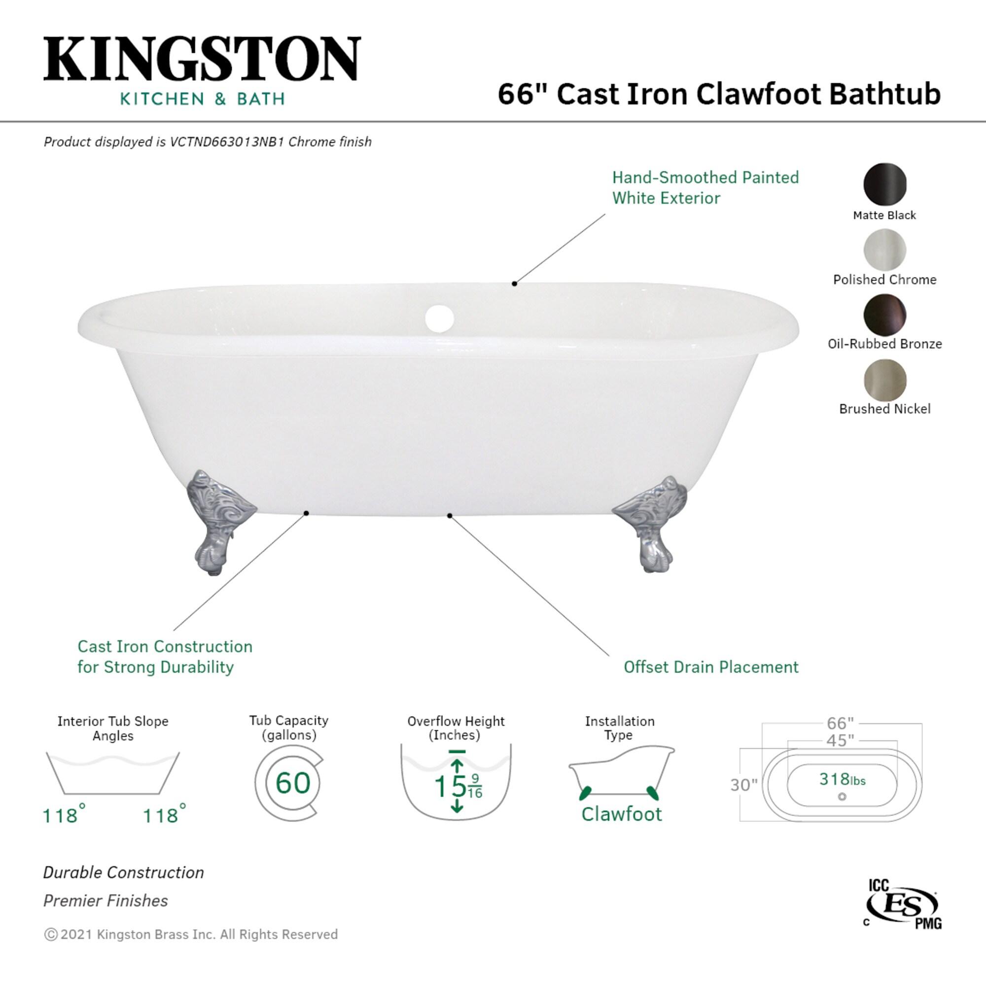 Kingston Brass UVCTND663013NB1 bathtubs - View #3