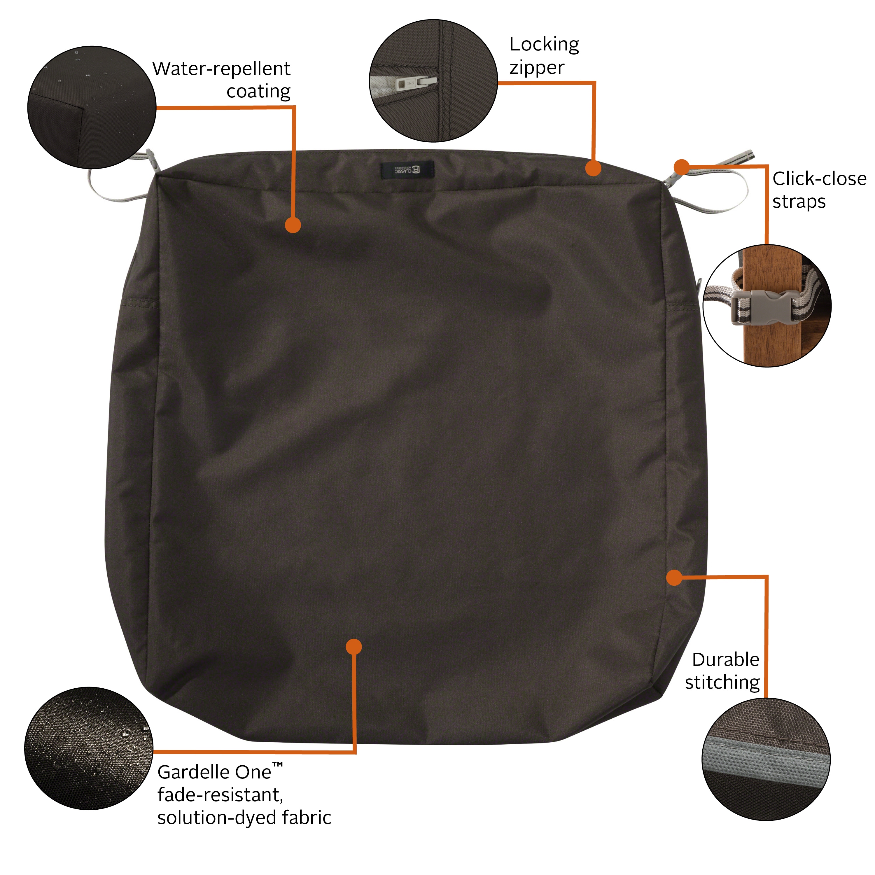 Espresso Polyester Square Outdoor Patio Seat Cushion Cover