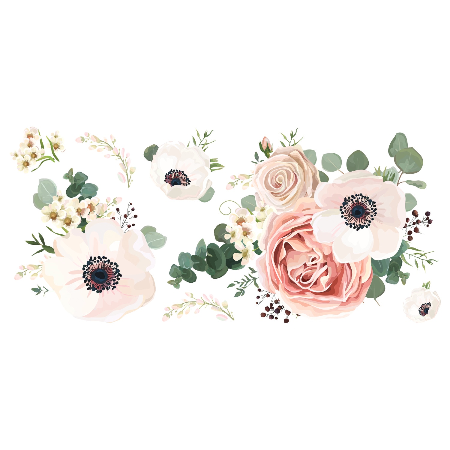 Fresh Floral Vinyl Peel and Stick Wall Decal Set - 7 Pieces
