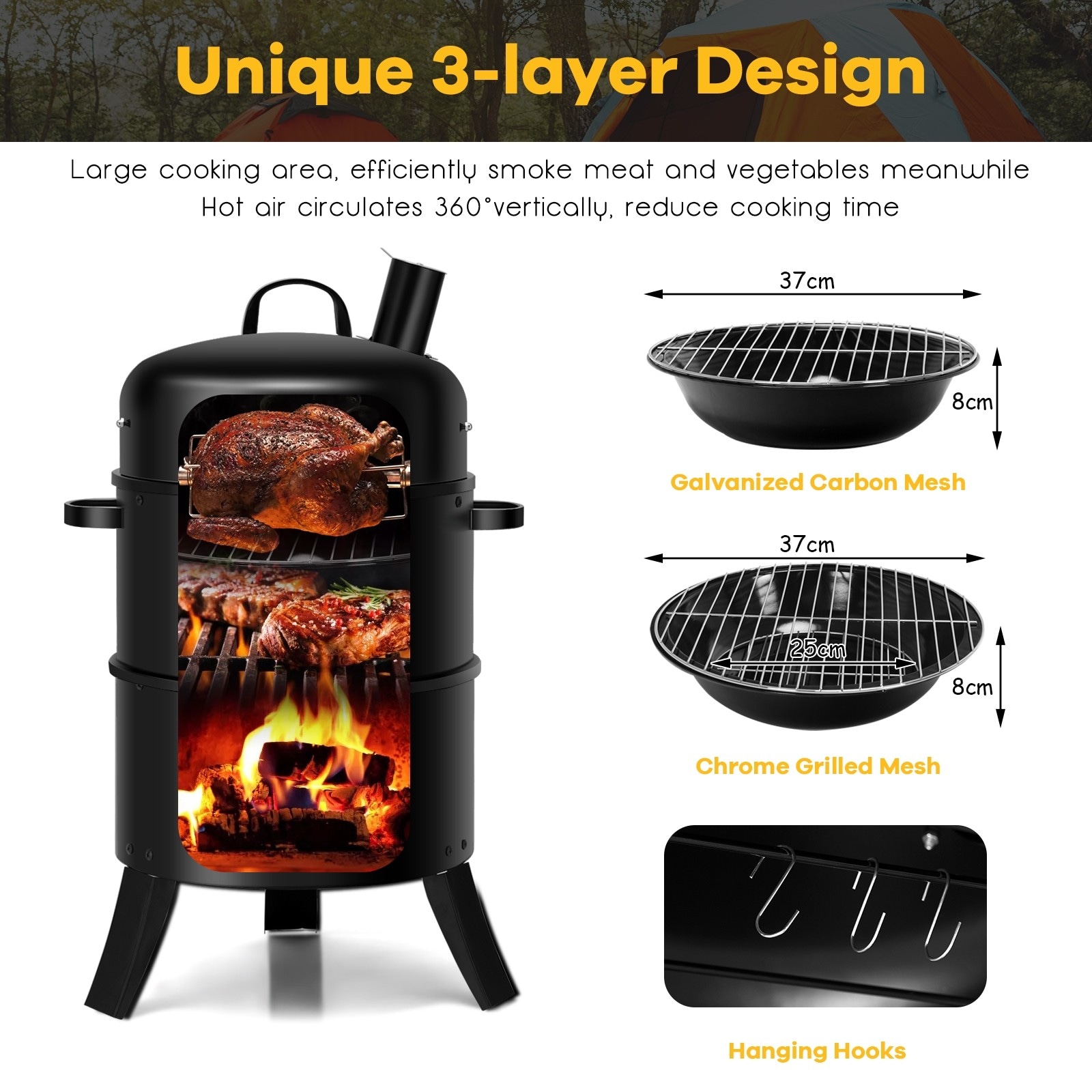 Realcook 636-Sq in Black Vertical Charcoal Smoker in the Charcoal Smokers  department at