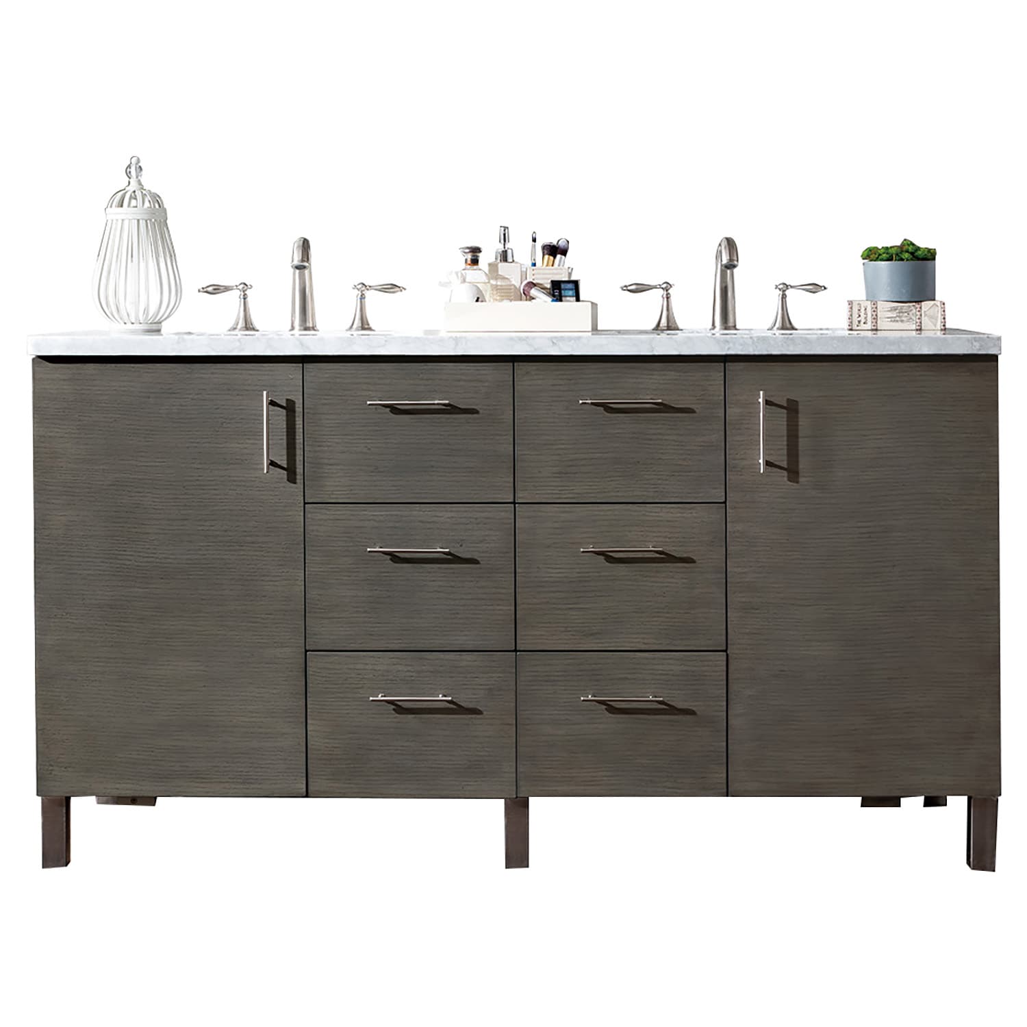 Metropolitan 60-in Silver Oak Undermount Double Sink Bathroom Vanity with Carrara Marble Top in Brown | - James Martin Vanities 850-V60D-SOK-3CAR