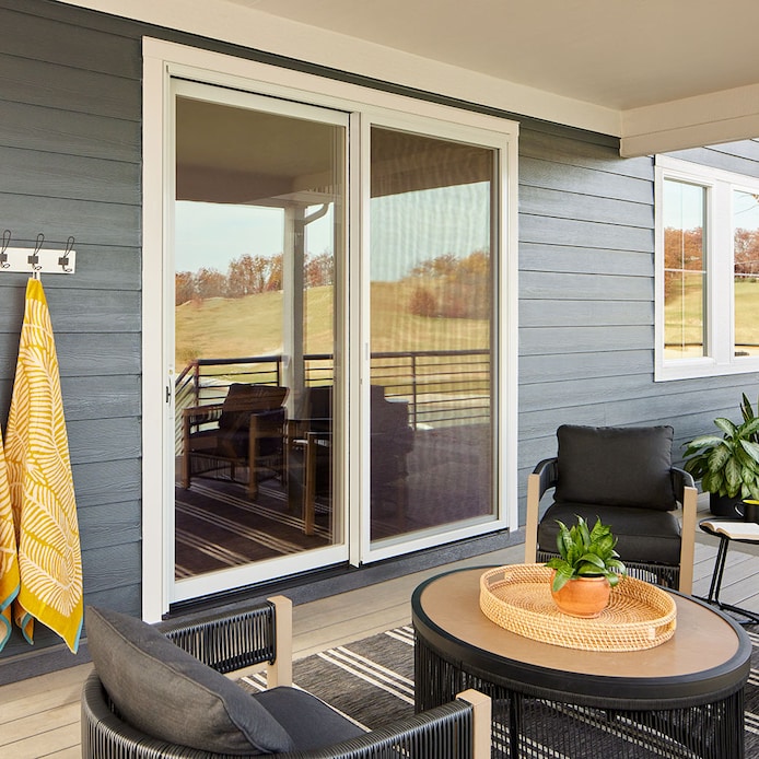 Pella  Lifestyle Series 72-in x 80-in x 4-9/16-in Jamb Low-E argon Clear glass, White Clad-wood Left-hand Sliding Patio Door Collection