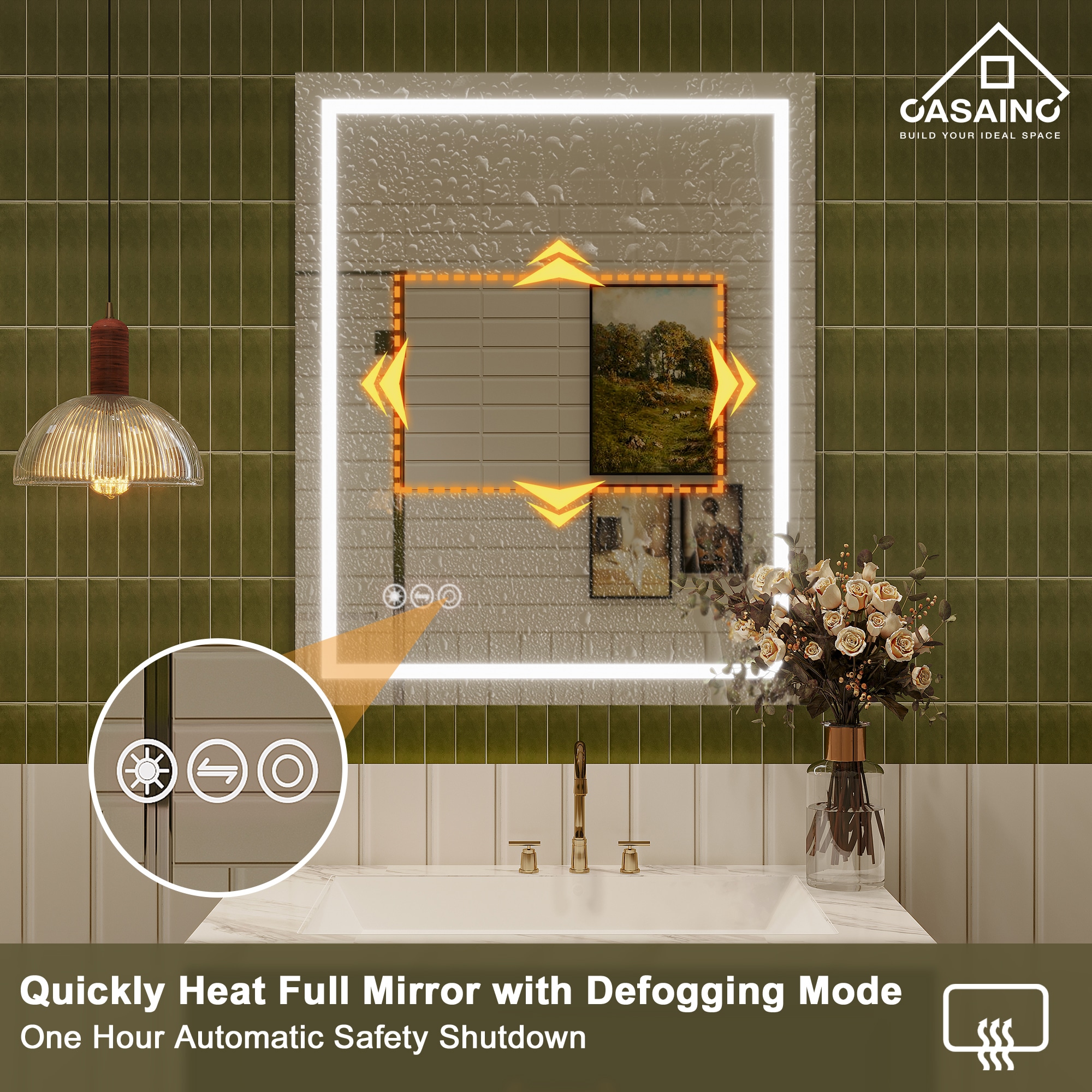 CASAINC Frameless LED bathroom mirror 36-in x 30-in Frameless Dimmable ...