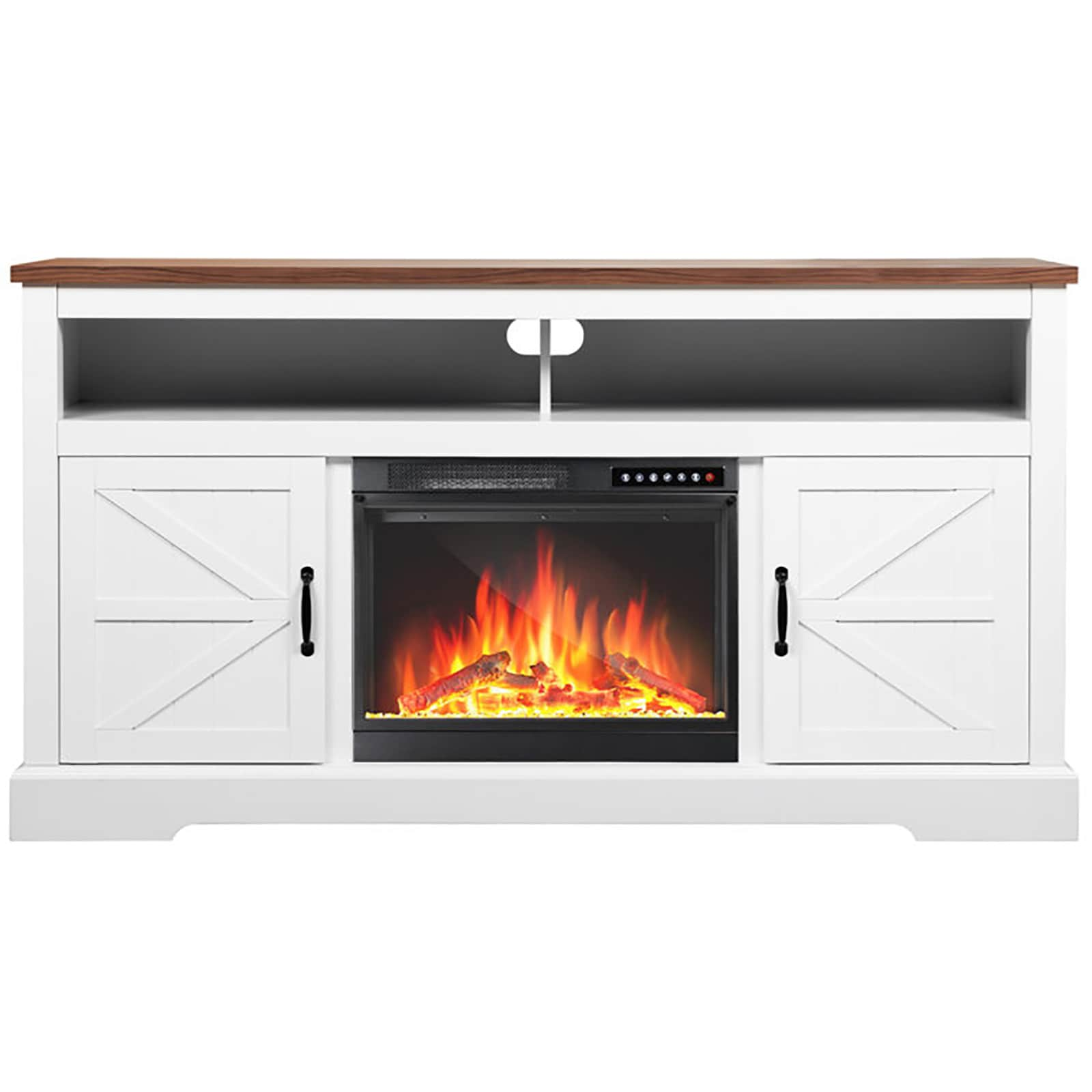 Goplus 15-in W White TV Stand with LED Electric Fireplace FP10181US-WH Sansujyuku sansujyuku.com