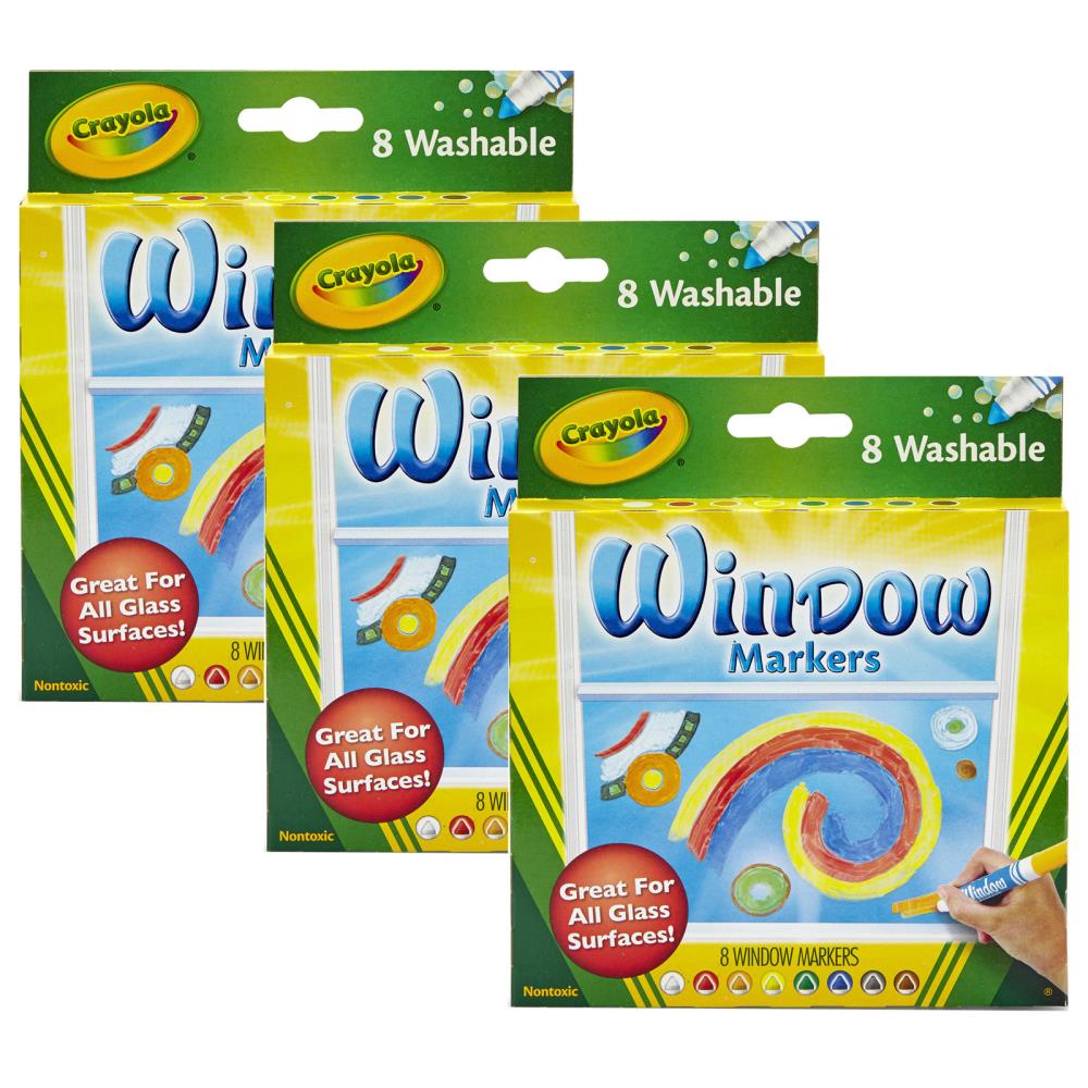 Crayola Washable Window Markers, 8 Per Box, 3 Boxes at