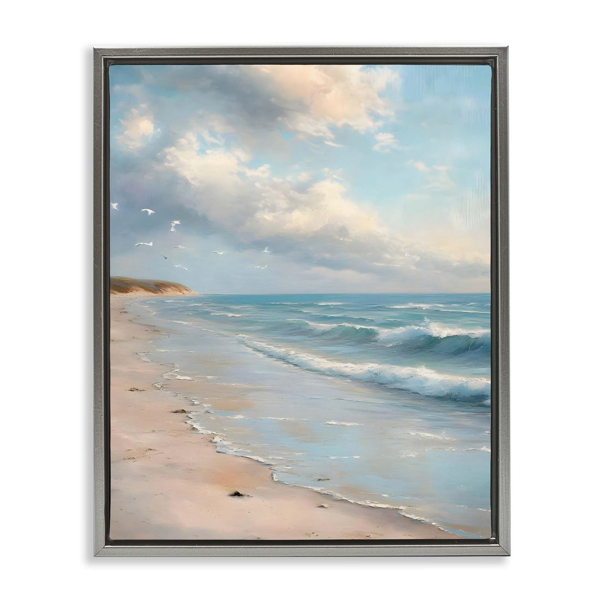 Stupell Industries BT-712-FFL-16X20 Where Seagulls Fly Beach View Gray Framed Floater Canvas Wall Art By Franklyn Gregory 17 x 21