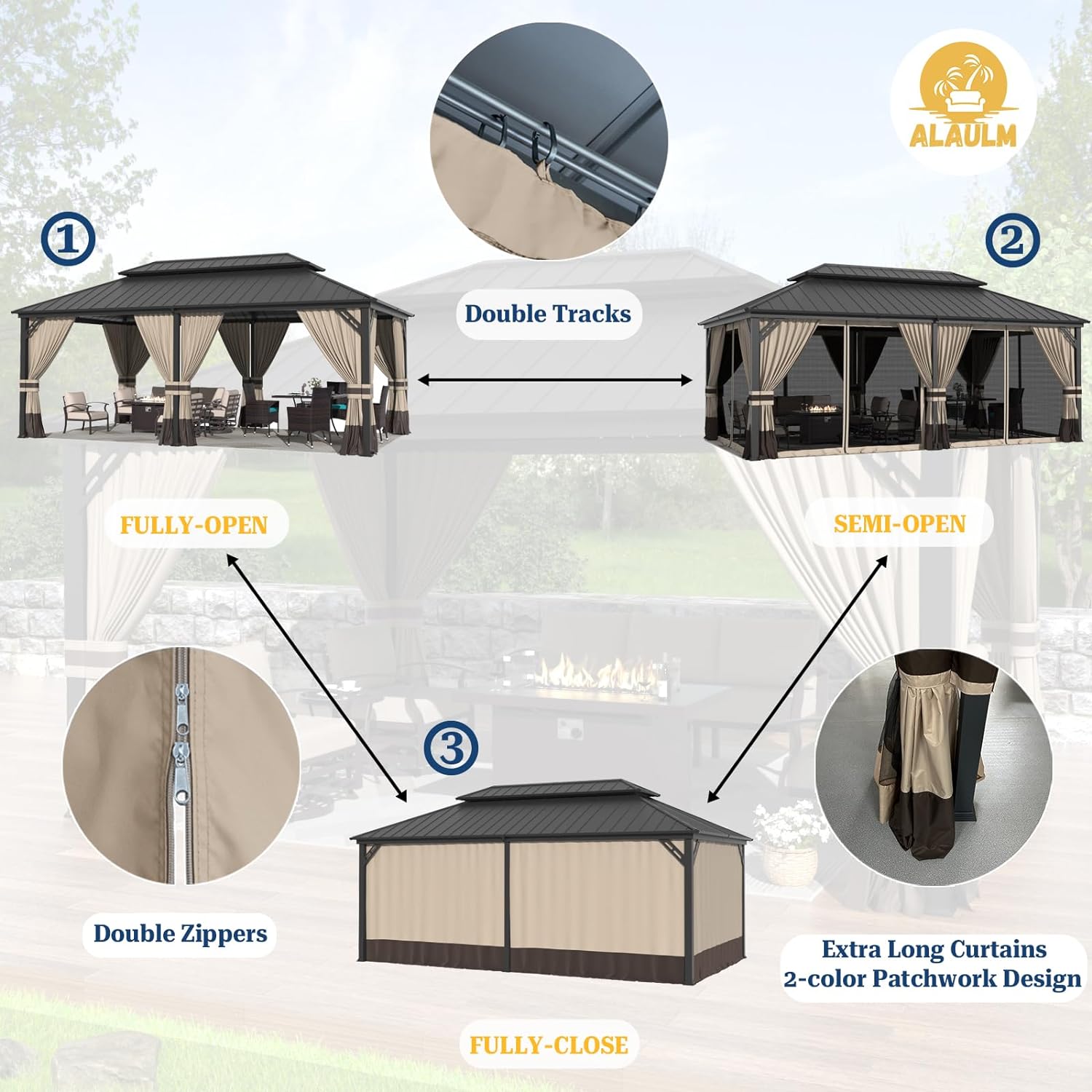 ALAULM LS-1220GAZBEO-SAND Wood-Resin-Gazebos - View #4