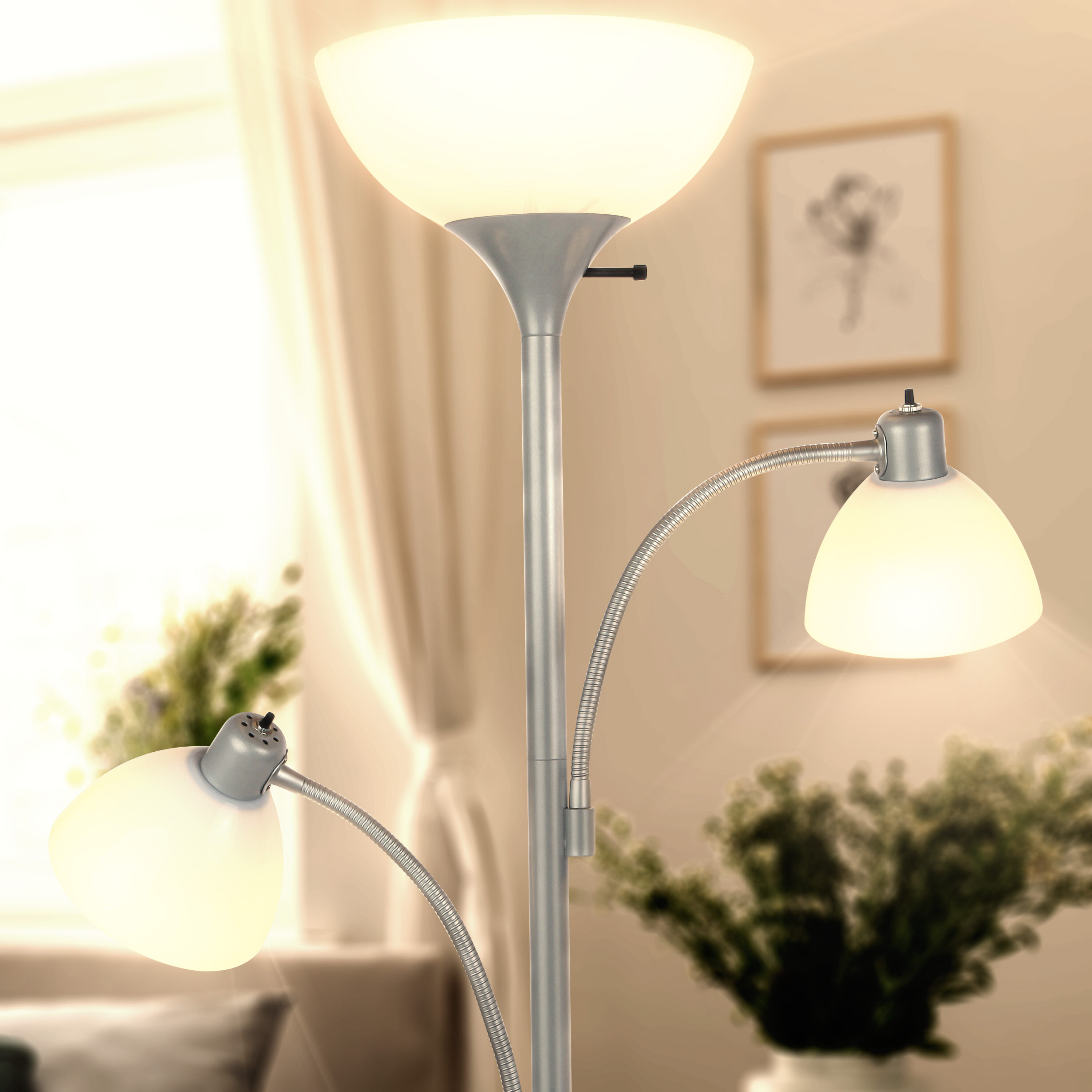 Silver Adjustable 72" Torchiere Floor Lamp with 3-Way Switch