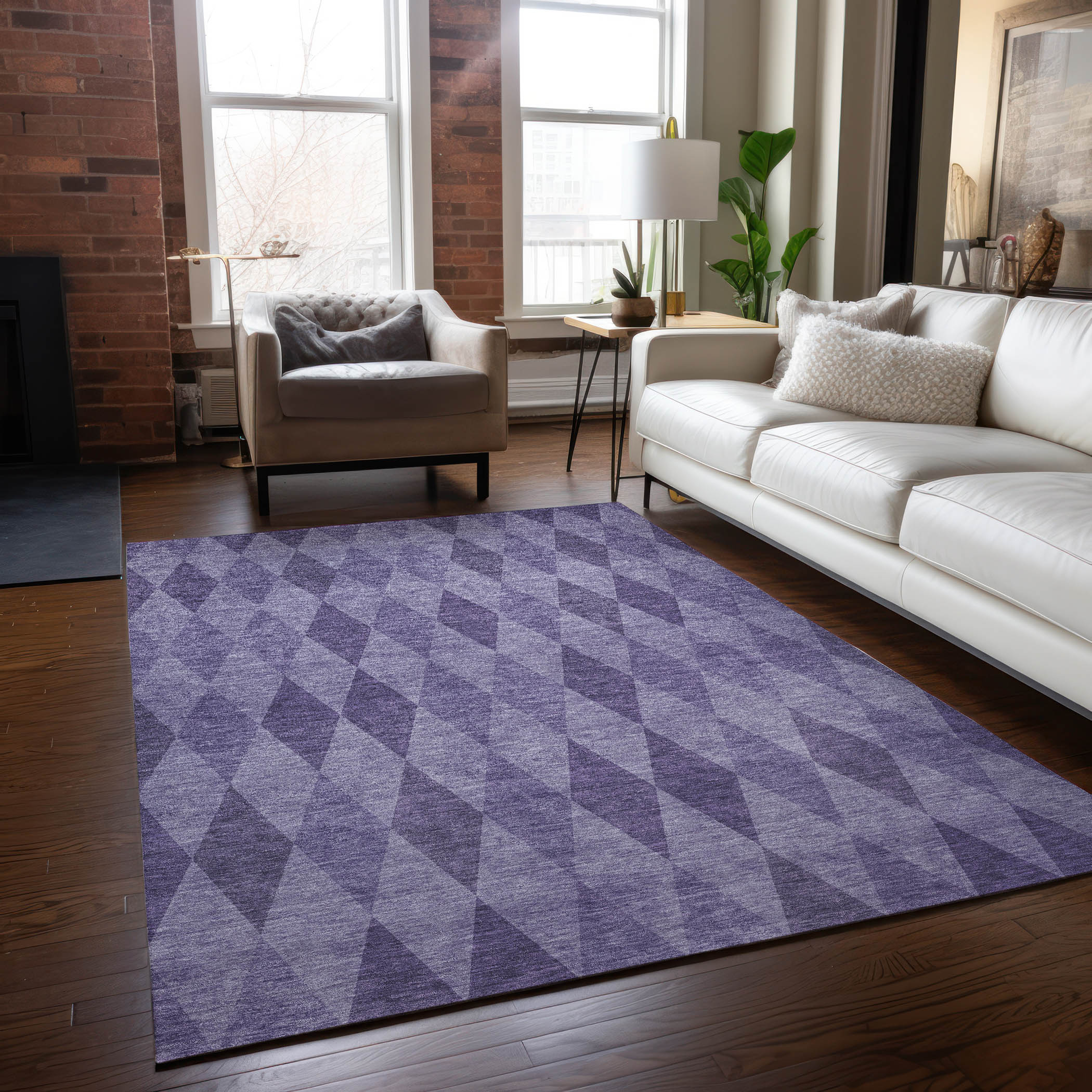 Addison Rugs ACN561PP5X8 Chantille ACN561PP 5 x 7 (ft) Polyester Purple Rectangular Indoor/Outdoor Geometric Mid-Century Modern Machine washable Area rug