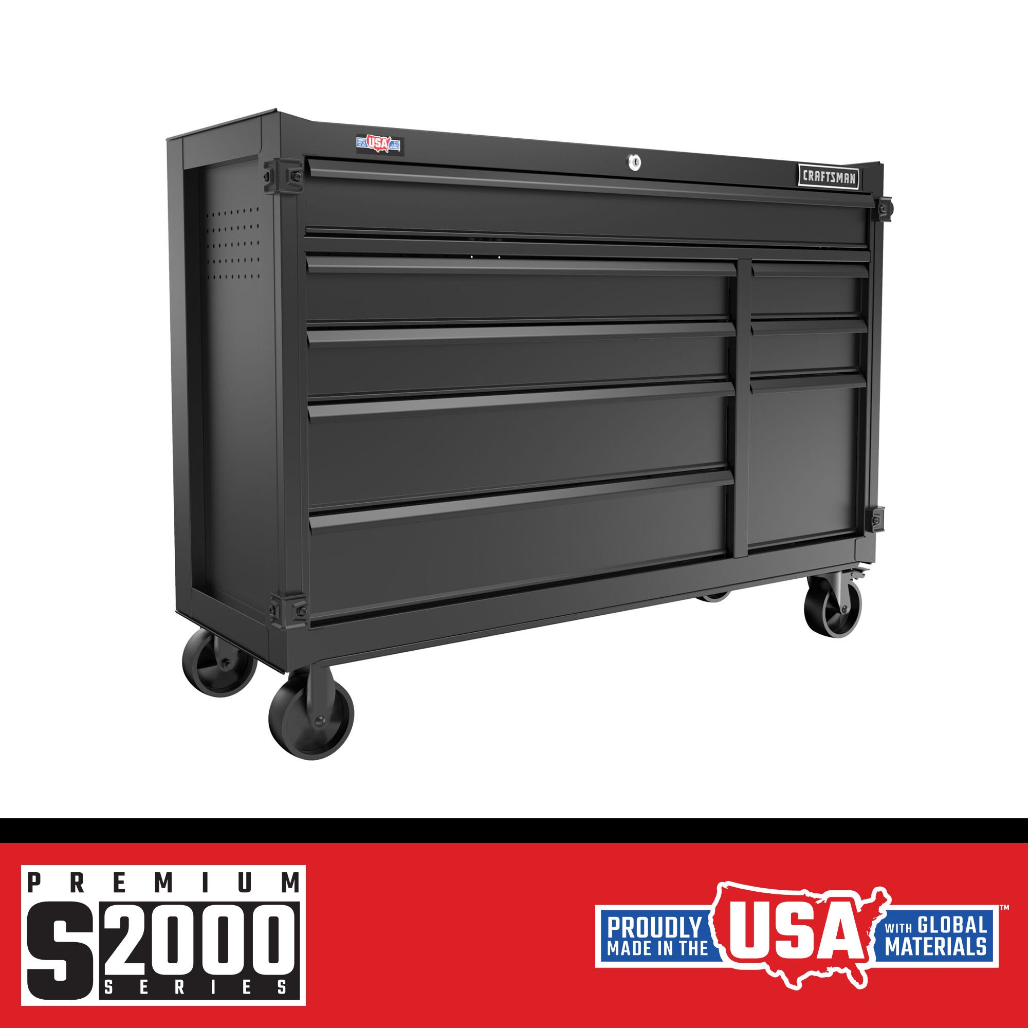 Premium 2000 Series 52-in W x 39.5-in H 8-Drawer Steel Rolling Tool Cabinet (Black) | - CRAFTSMAN CMST98262BK