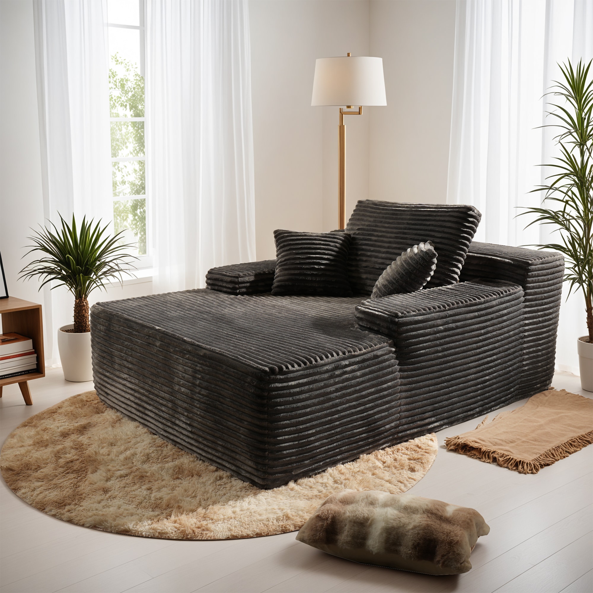 Pouuin SJOH910 48.42-in Modern Dark Gray Sleeper