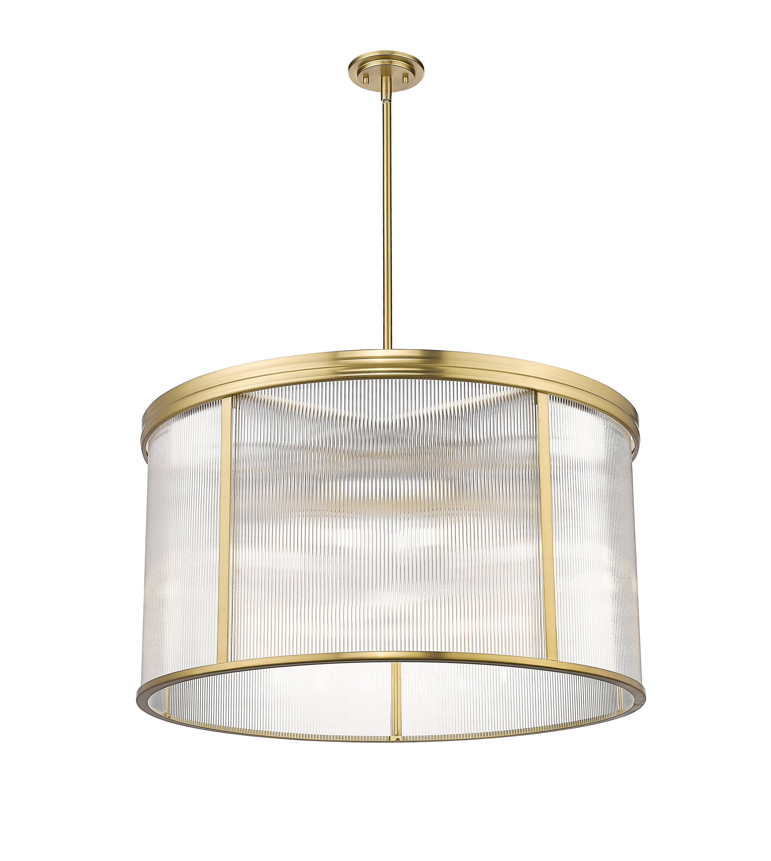 Modern Gold 9-Light Drum Chandelier with Ribbed Glass
