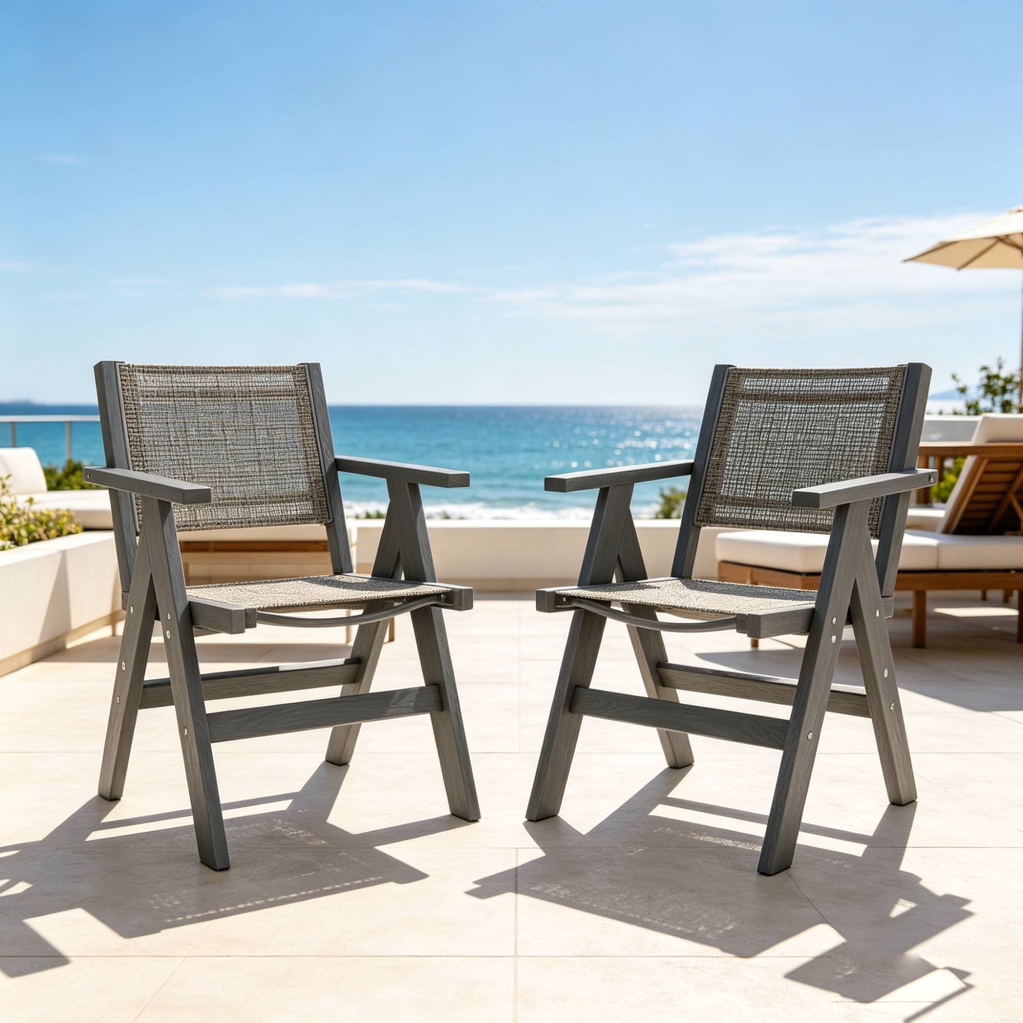 COMPACT LO CHAIR 02 basque “gray stripe” LOVMOR Set of 2 Stationary Metal Frame Dining Chairs with Grey